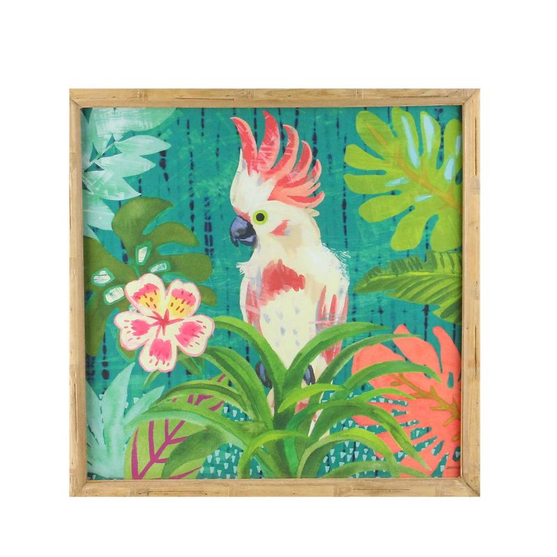 Raz Imports 14" Red and White Cockatoo Decorative Wooden Framed Print Wall Art