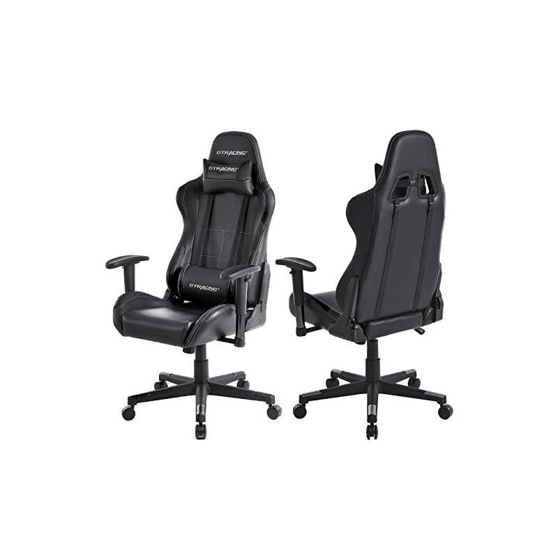 Gaming Chair Ergonomic Racing Desk Chair PU Leather High-Back Adjustable Professional E-Sports Chair with Headrest and Lumbar Pillows GTBee Series (Black)