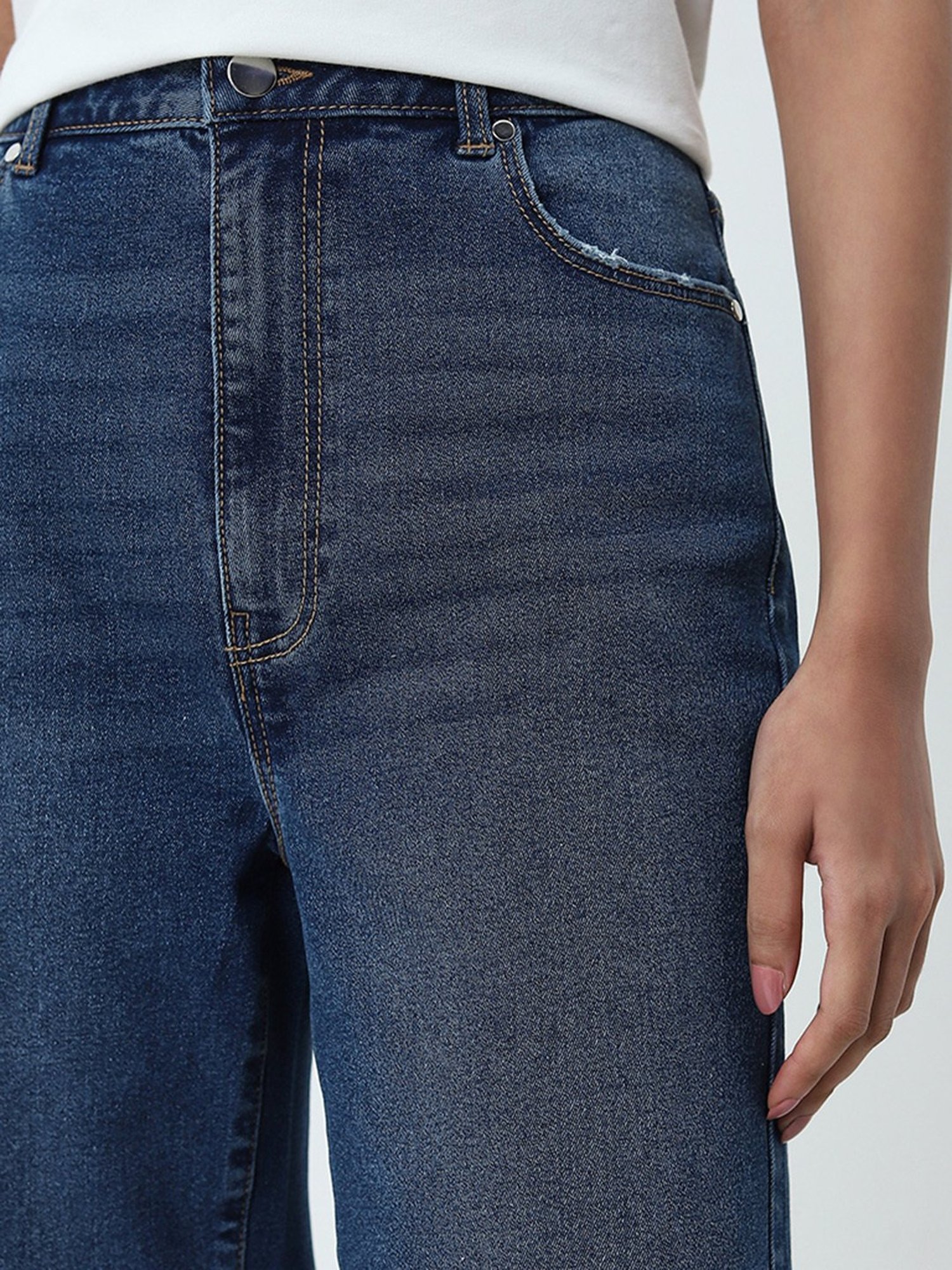 LOV by Westside Dark Blue Wide Leg Fit High-Rise Jeans