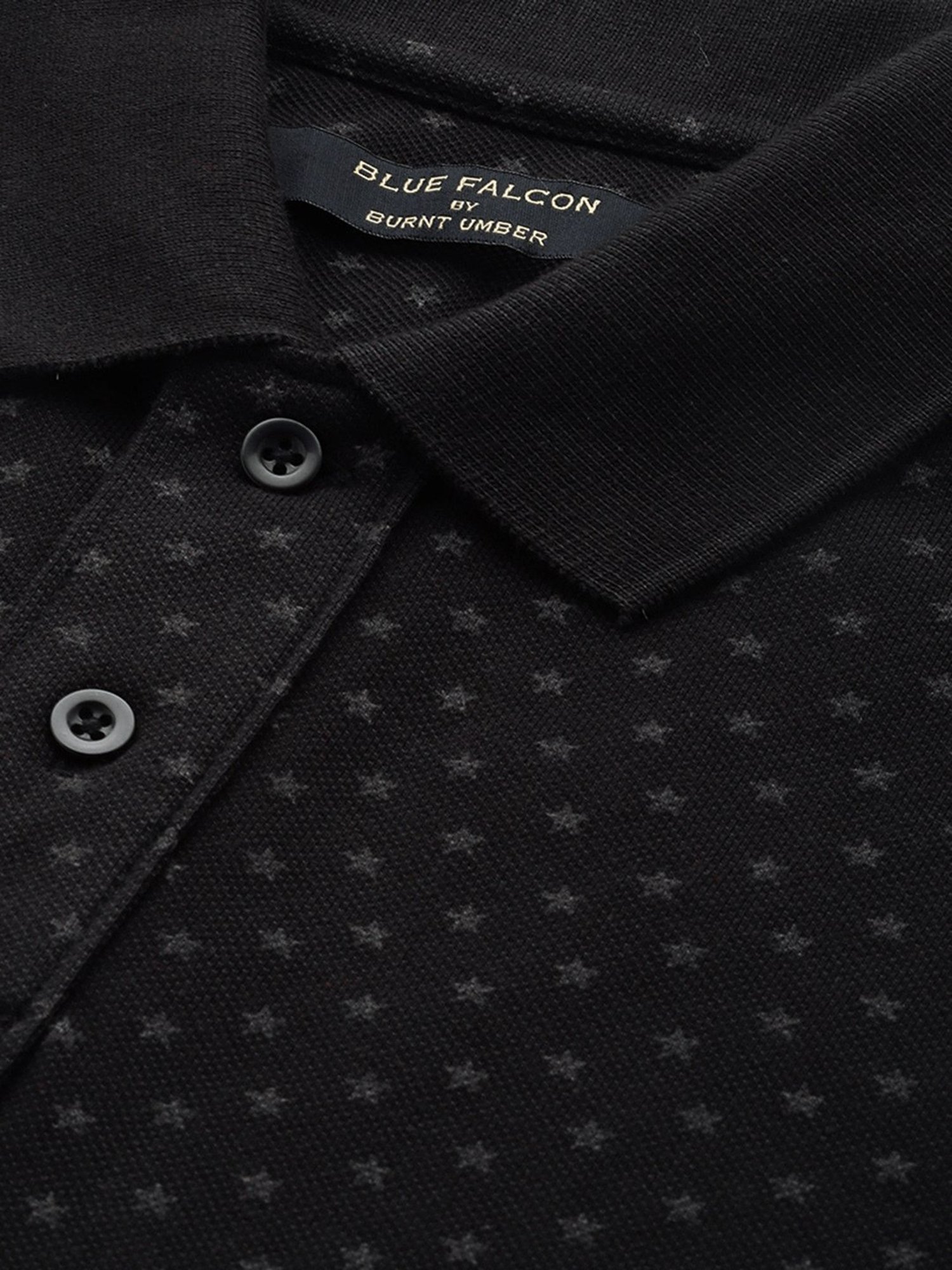 Burnt Umber Black Regular Fit Printed Polo T-Shirt