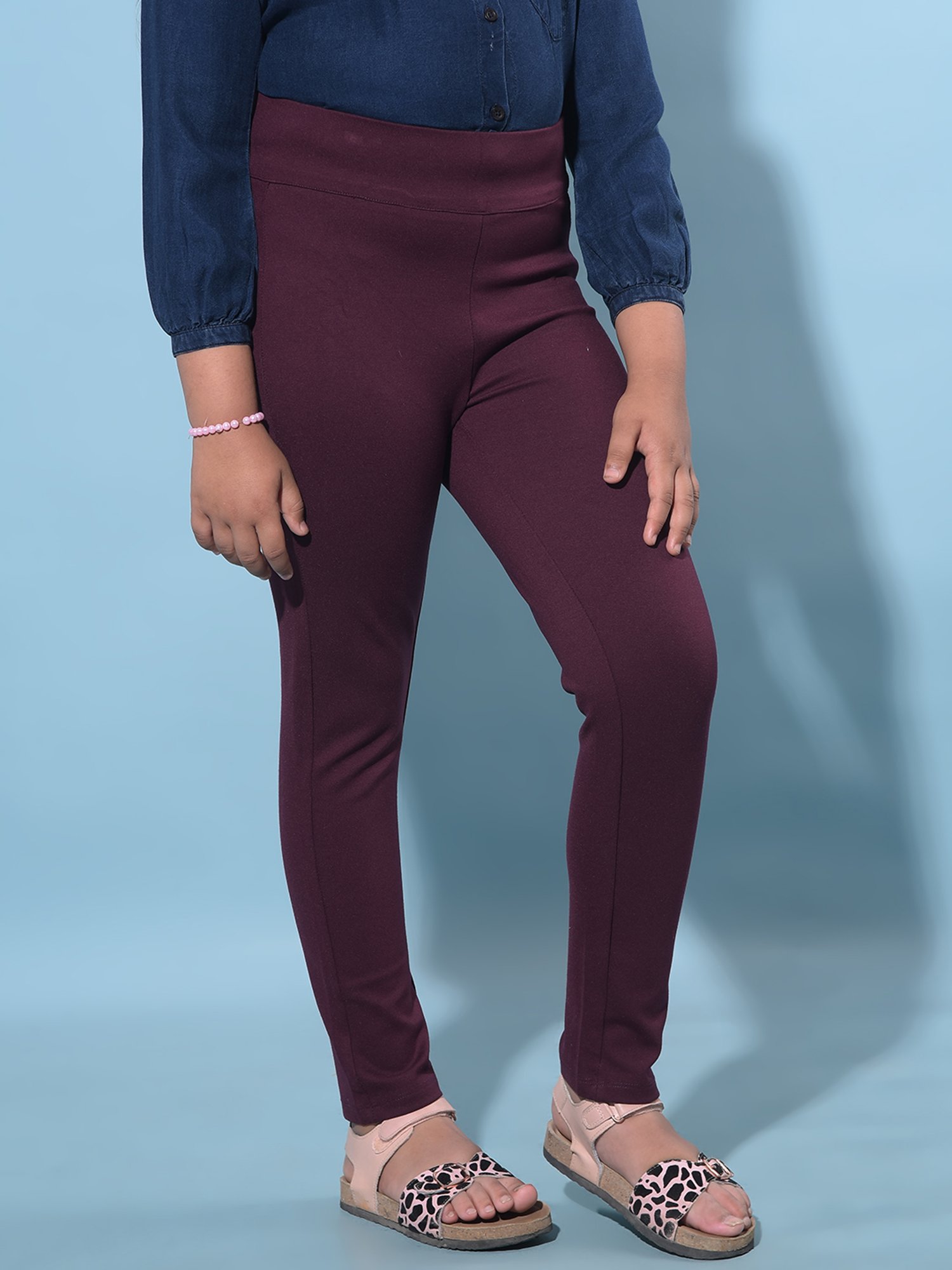 Crimsoune Club Girls Maroon Solid Treggings