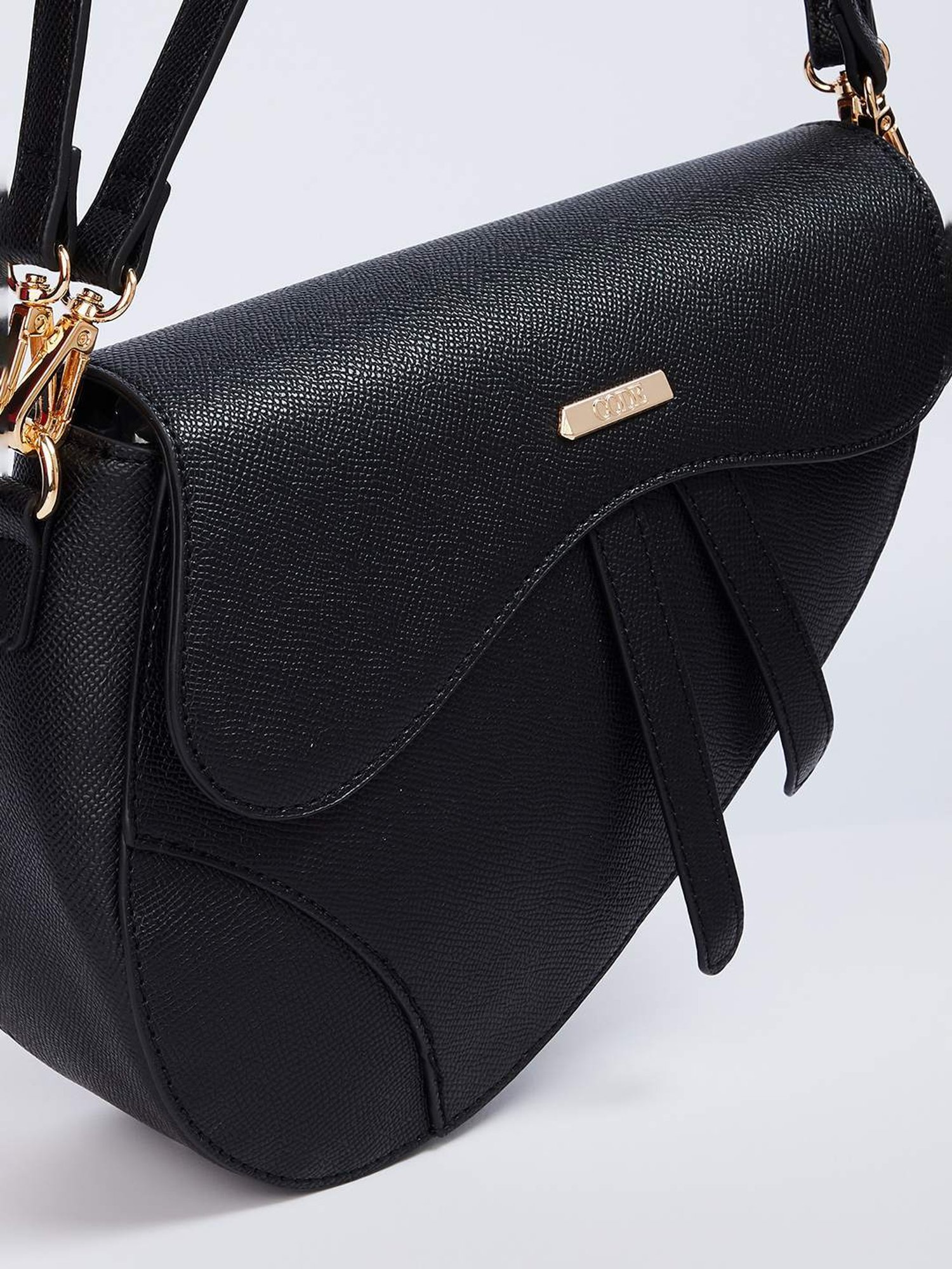 Code by Lifestyle Black Textured Shoulder Handbag