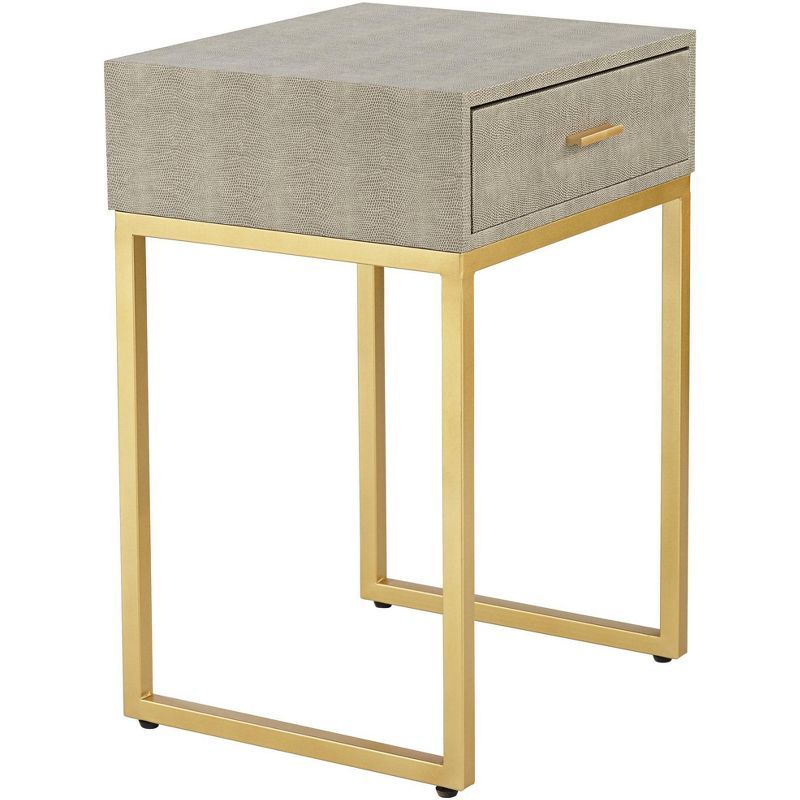 55 Downing Street Govea 14" Wide Gray Faux Shagreen and Gold 1-Drawer Side Table