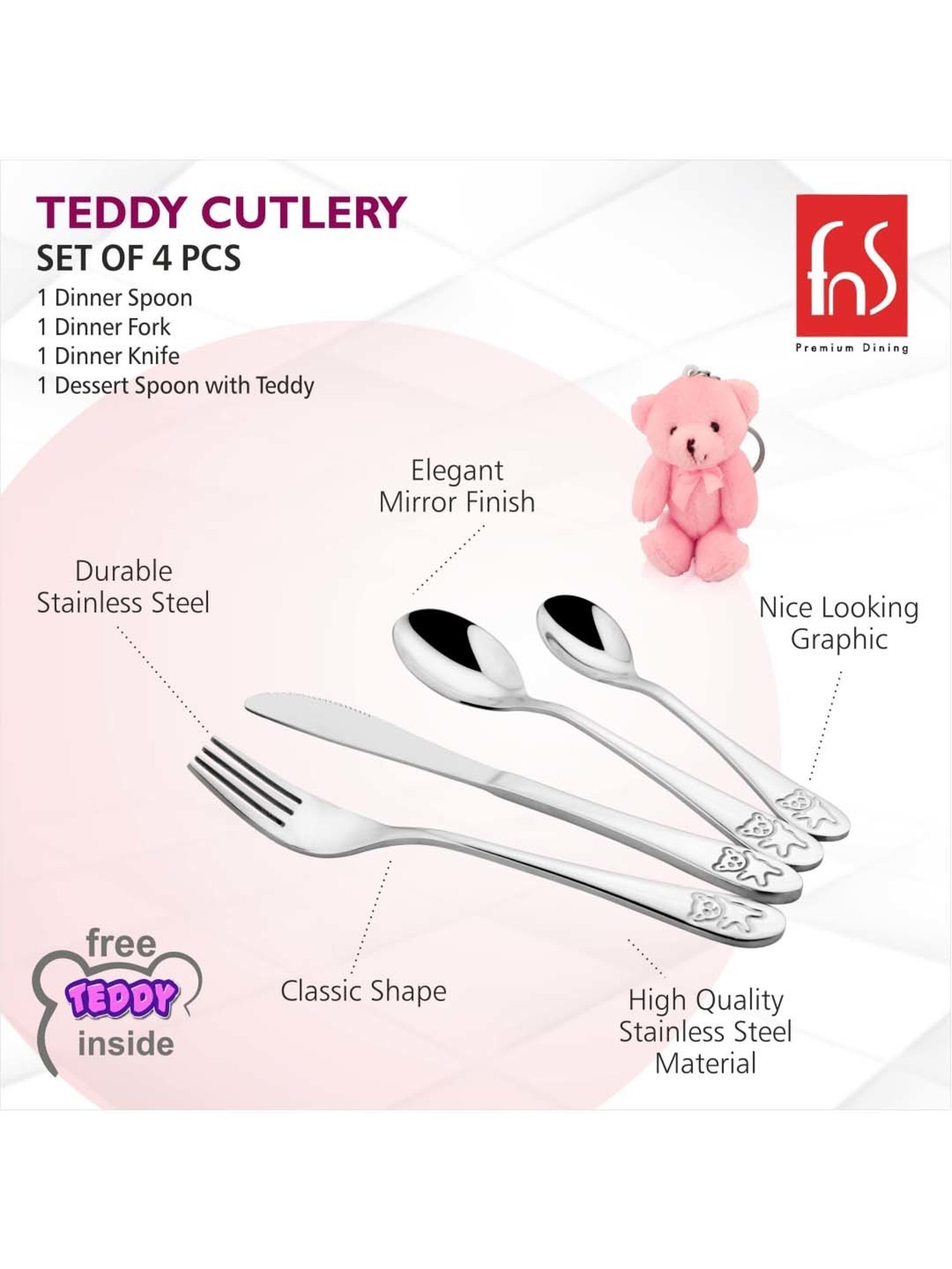 FnS Silverware Silver Stainless Steel Cutlery - Set of 4