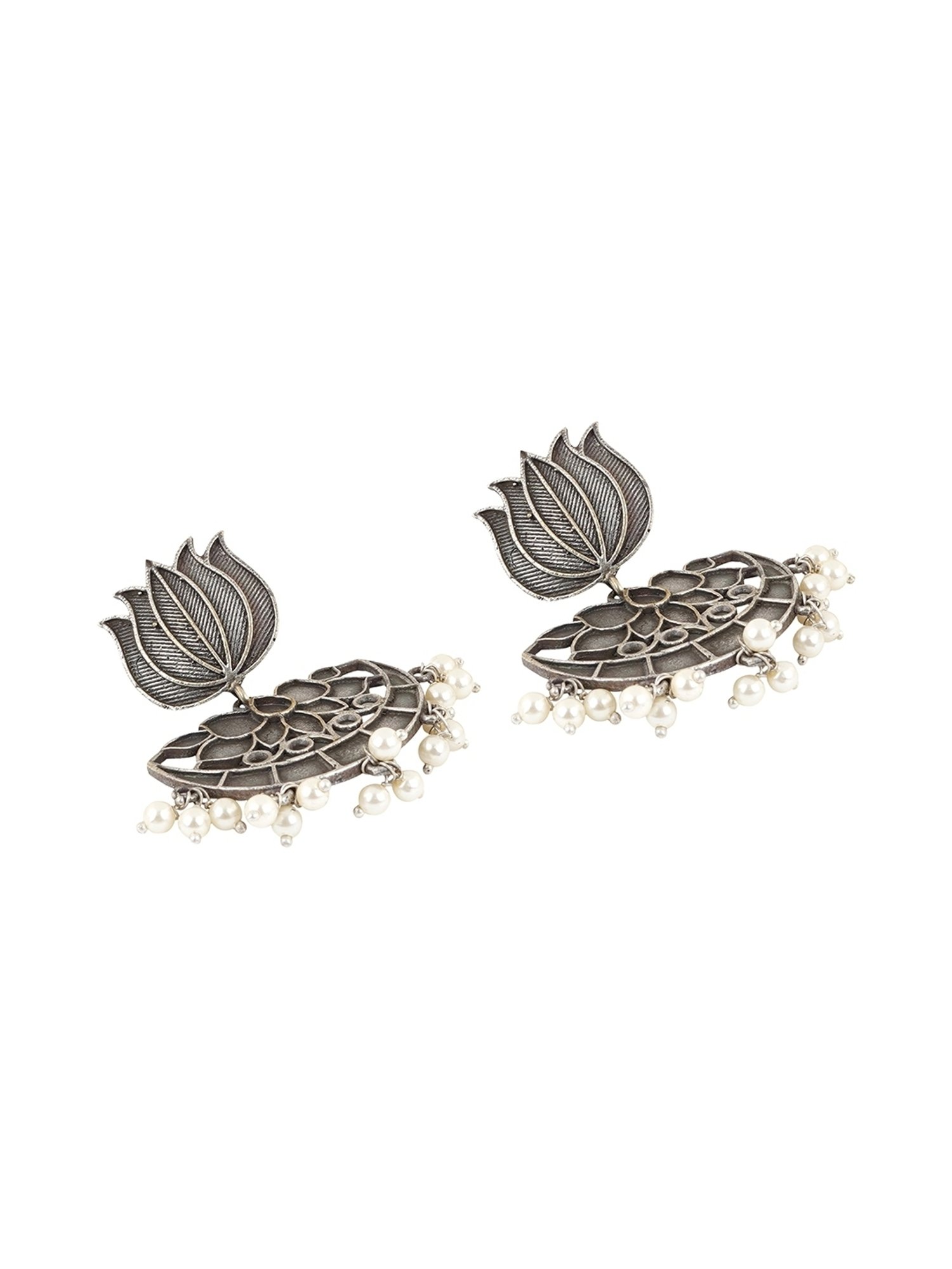 Teejh Ethnic Krupali Silver Oxidized Dangler Earrings