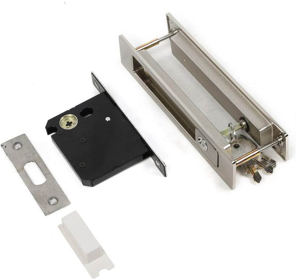 TFCFL Generic Recessed Sliding Pocket Privacy Lock Door Latch Brushed Nickel Pull Handles Lock