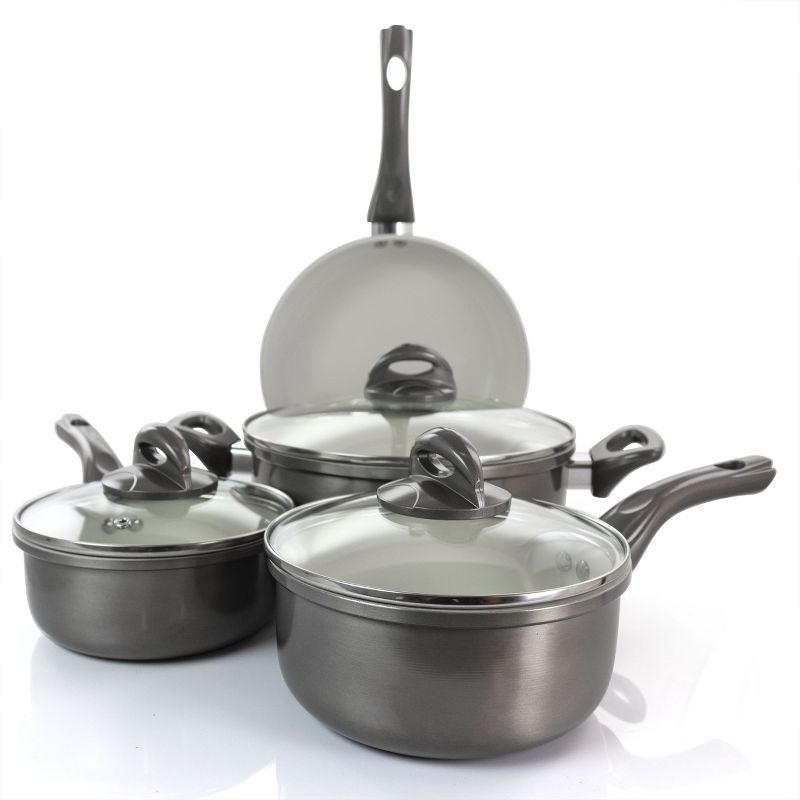 Gibson Home Hestonville 7 Piece Aluminum Nonstick Cookware Set in Grey with Bakelite Handles
