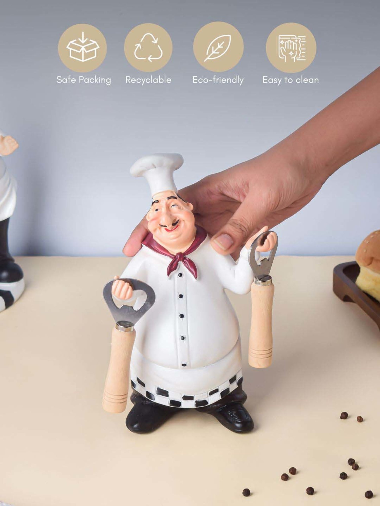 Nestasia Multicolor Resin Table Chef Decor Showpiece with Bottle Opener for Dining Table (9.2 Inch)