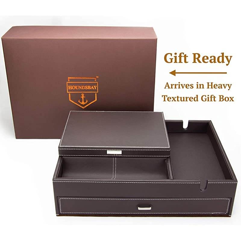 Admiral Big Dresser Valet Box amp Mens Jewelry Box Organizer with Large Smartphone Charging Station Dark Brown