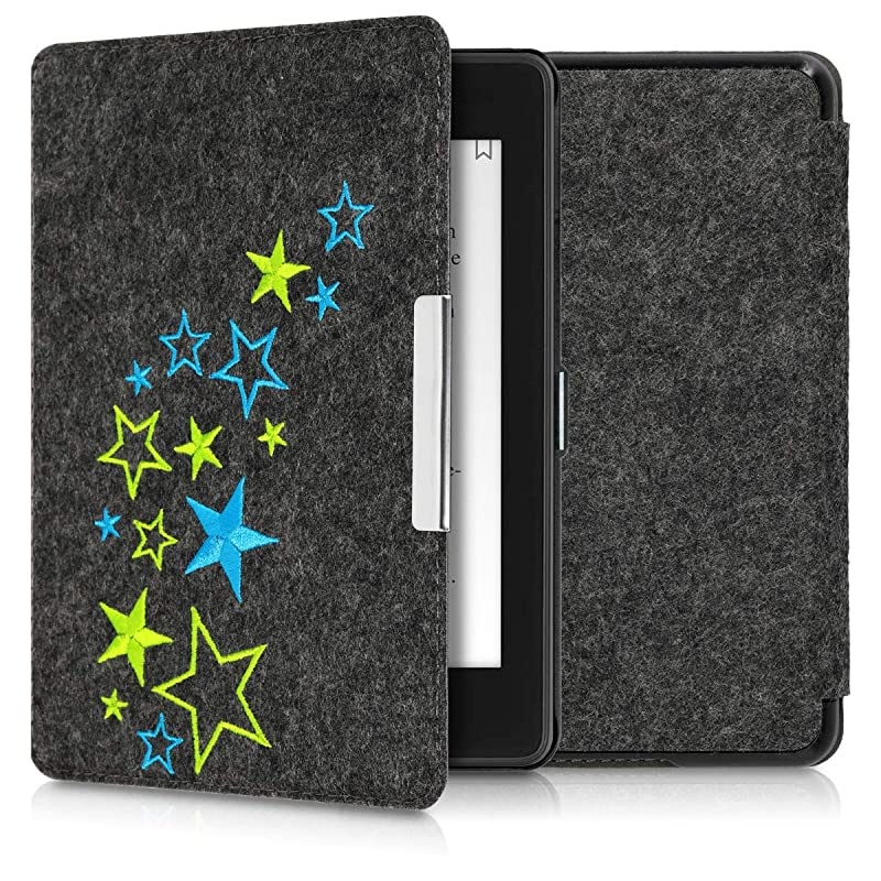Case Compatible with  Kindle Paperwhite (10. Gen - 2018) - Book Style Felt Fabric Protective e-Reader Cover Folio Case - Star Mix Light Green/Blue/Dark Grey