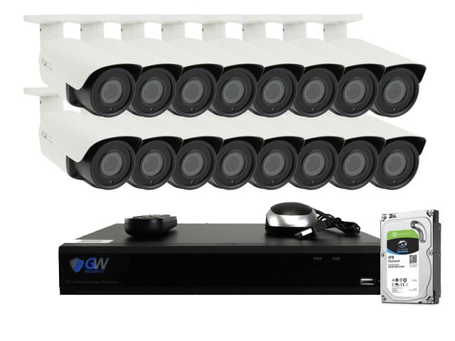 GW 16 Channel H.265 4K NVR 5-Megapixel (2592 x 1520) 4X Optical Zoom Network Video Security System, 16pcs 5MP 1920p 2.8-12mm Motorized Zoom POE Weatherproof Bullet IP Cameras, 120ft Night Vision