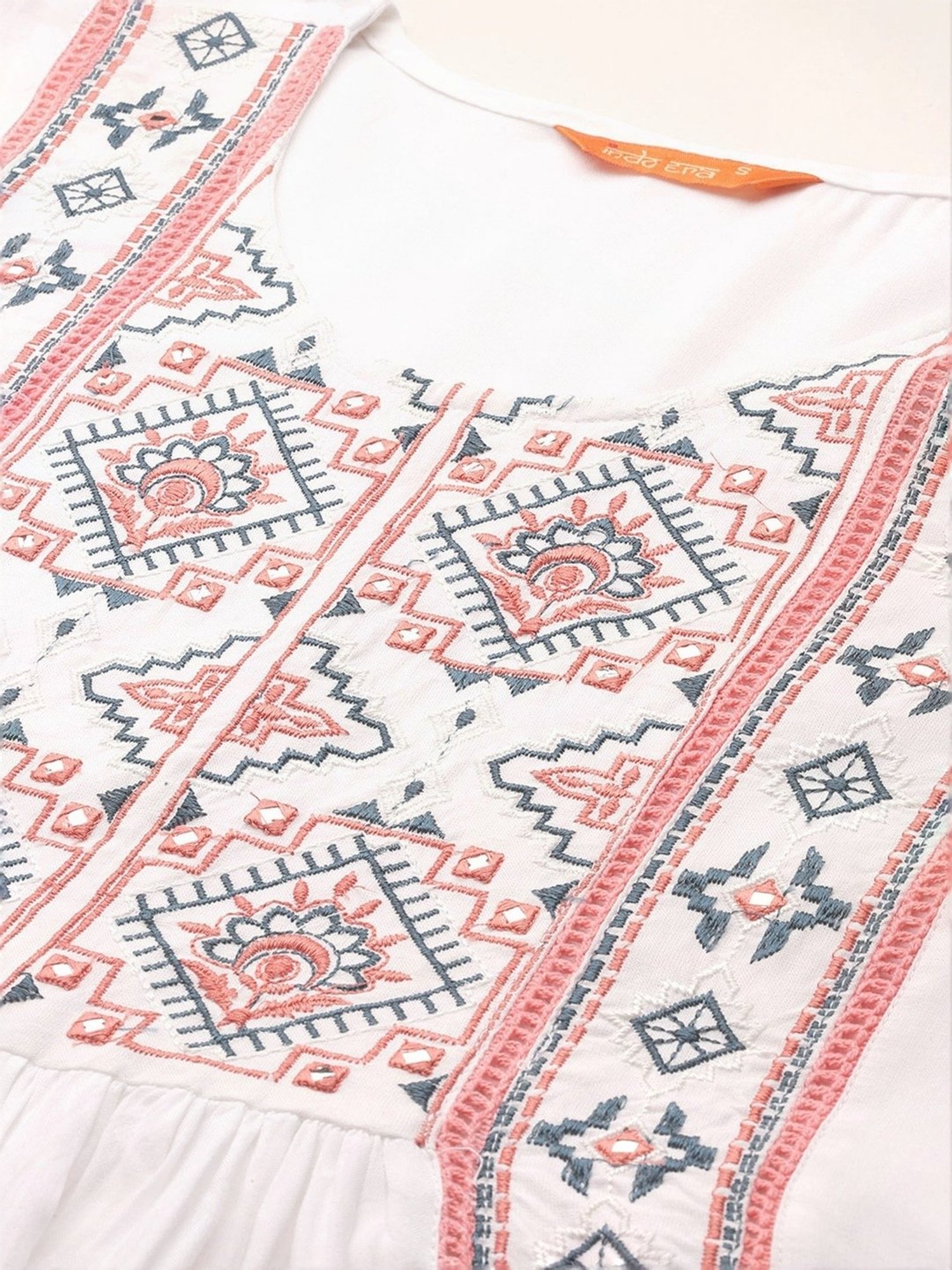 Indo Era White Embroidered Kurti Pant Set