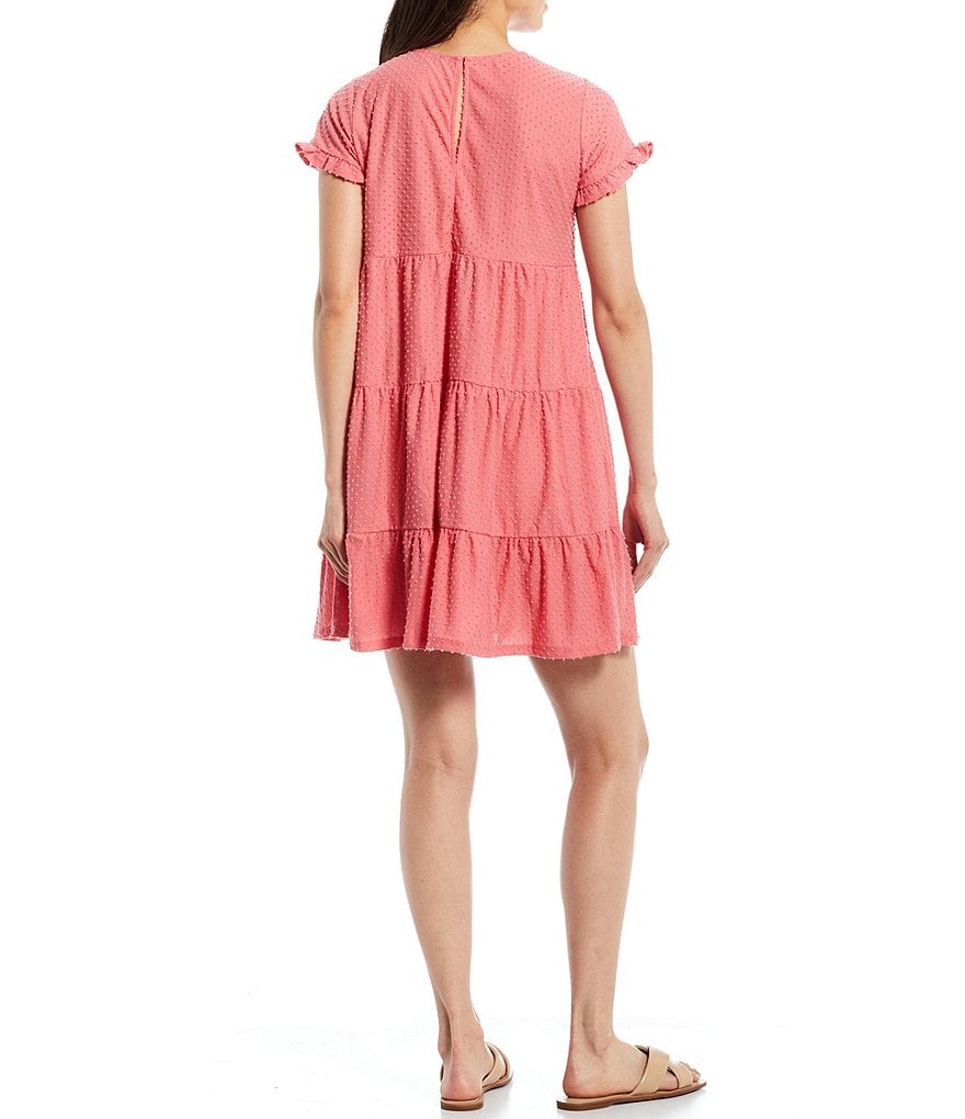 Sugarlips Roam Around Swiss Dot Crew Neck Short Sleeve Tiered Babydoll Dress