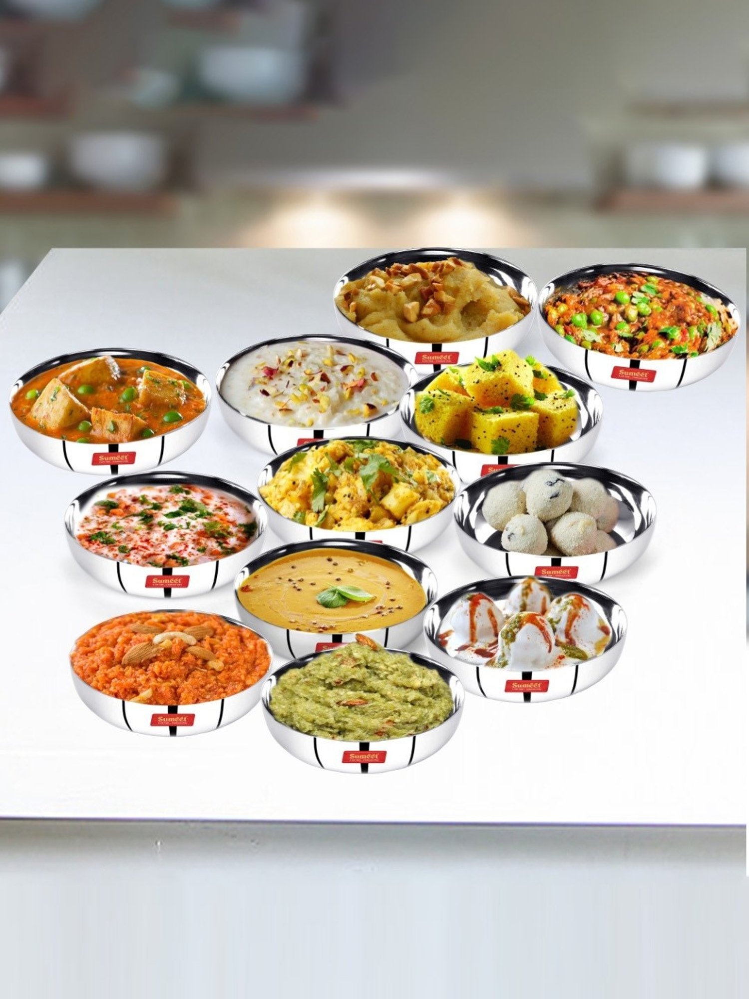 Sumeet S.S. Apple Shape Heavy Gauge Small Dessert Plates with Mirror Finish -12.8Cm Dia-Set of 12 Pc