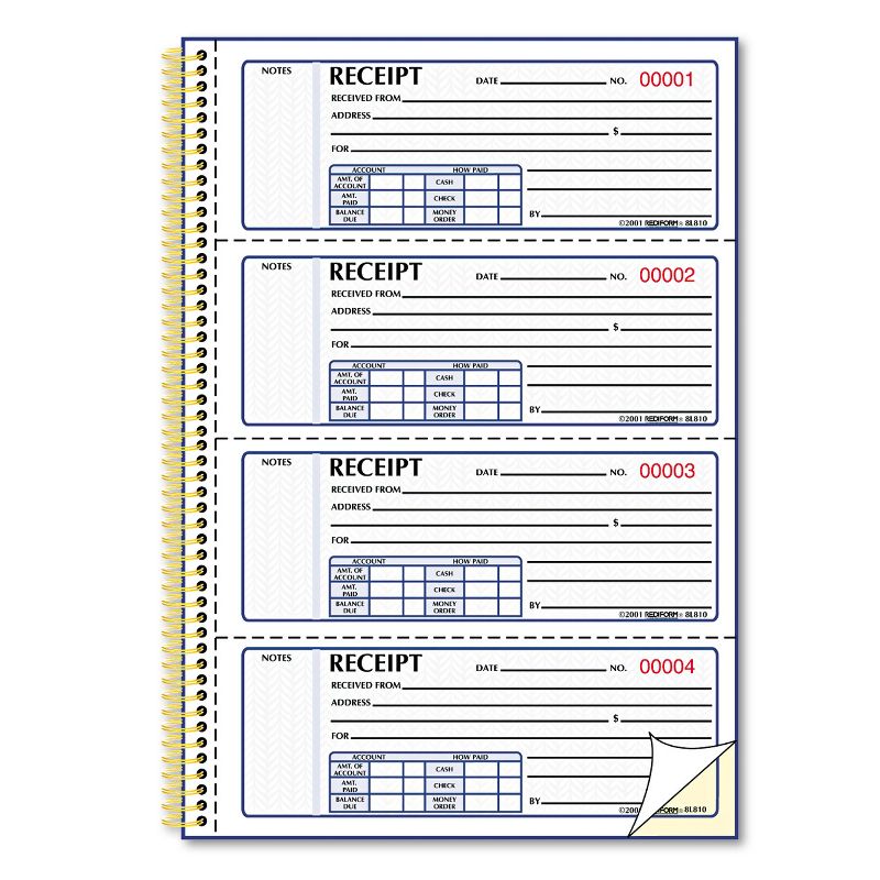 Rediform Money Receipt Book 7 x 2 3/4 Carbonless Duplicate Twin Wire 300 Sets/Book 8L810