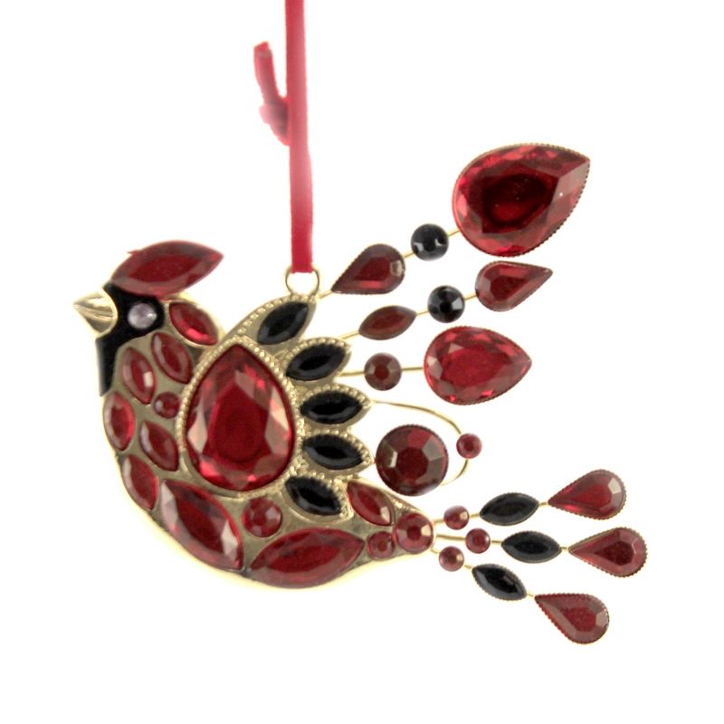 Holiday Ornament 3.5" Cardinal With Stones Christmas Red Bird  -  Tree Ornaments