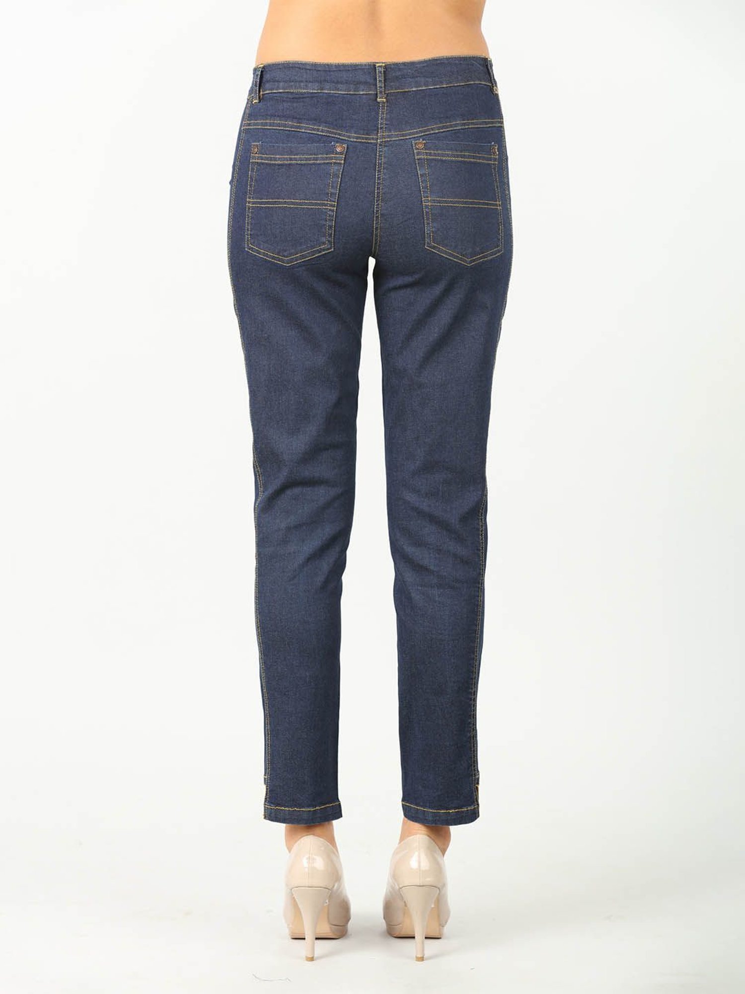 Mustard Dark Blue Cotton Slim Fit Mid Rise Jeans