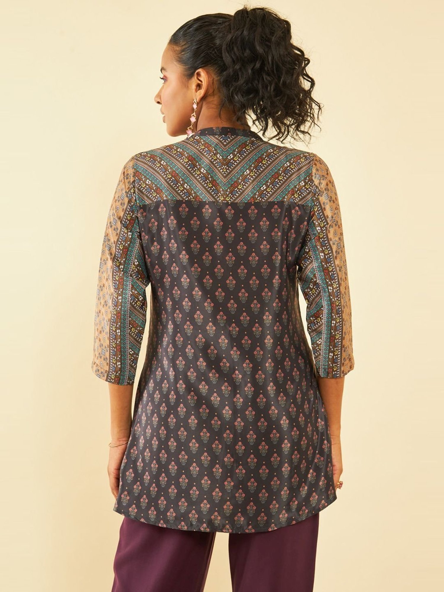 Soch Black Muslin Blend Floral Print Tunic