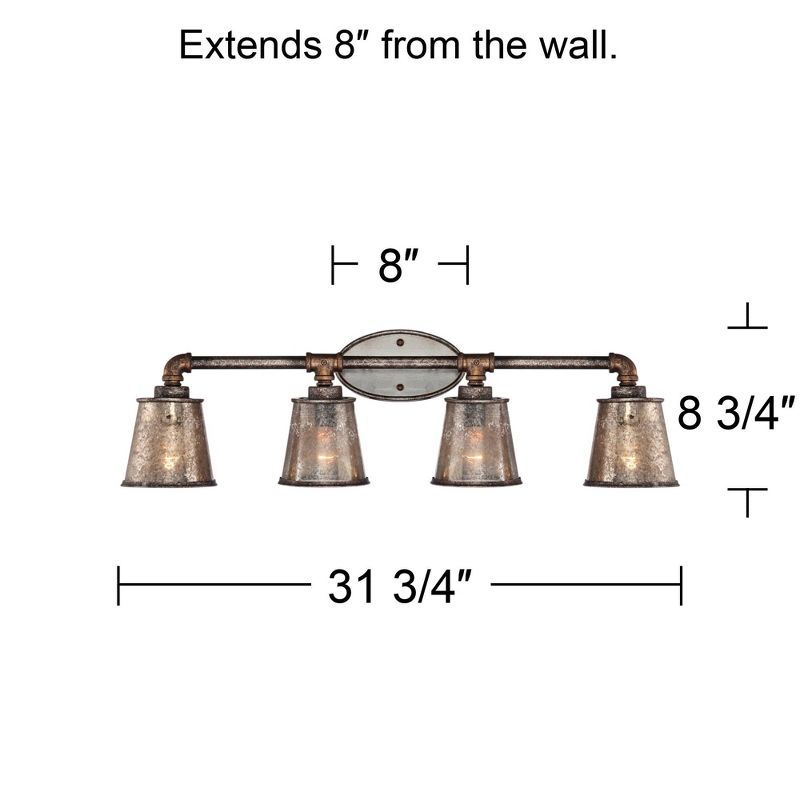 Franklin Iron Works Rustic Farmhouse Wall Light Industrial Rust Hardwired 31 3/4" Wide 4-Light Fixture Glass for Bathroom Vanity