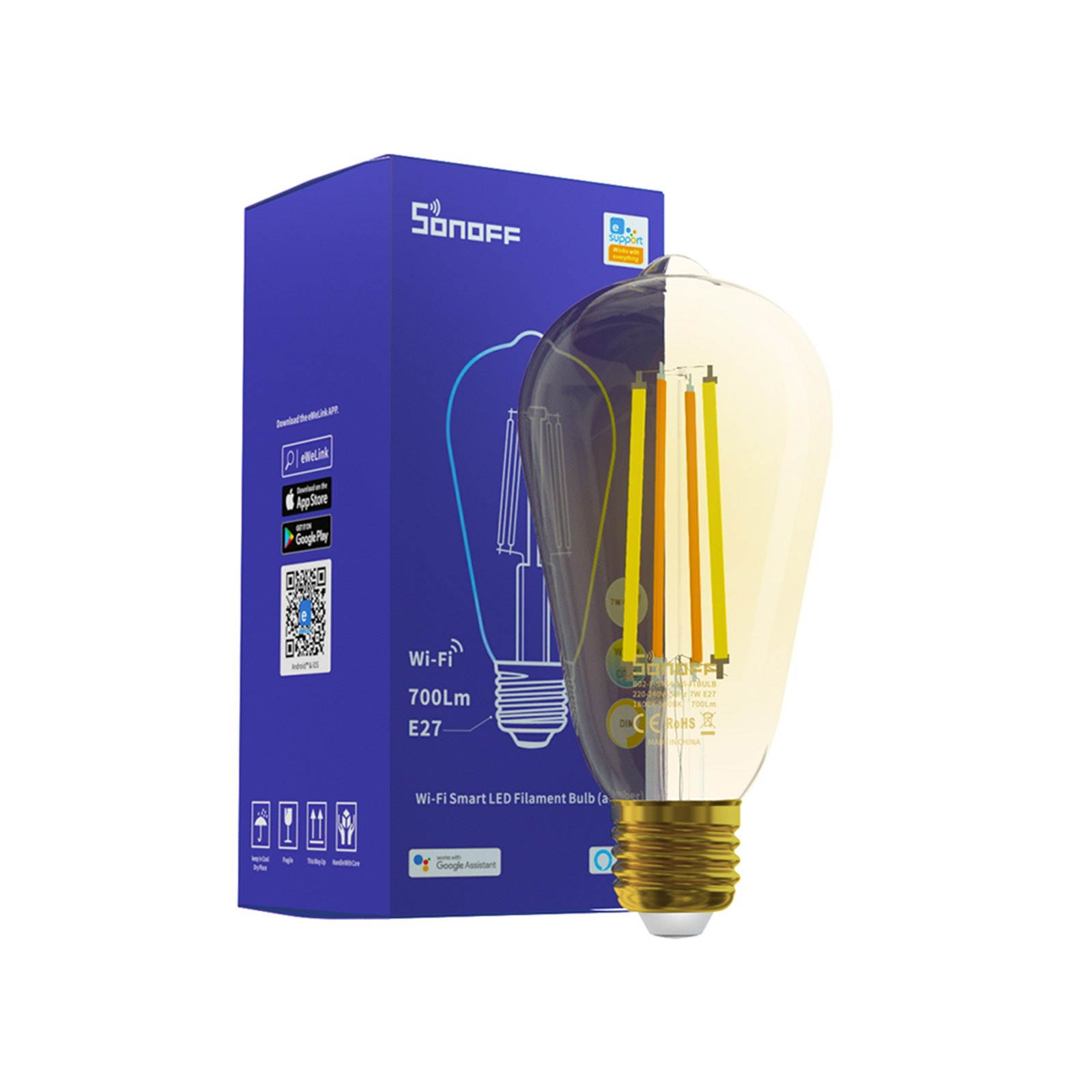 SONOFF ITEAD B02-F-ST64 Smart Wi-Fi LED Filament Bulb E27 Smart Bulb Light Dimmable Color Changeable for Android/IOS Phone APP Remote Control Compatible with Amazon Alexa & for Google Home