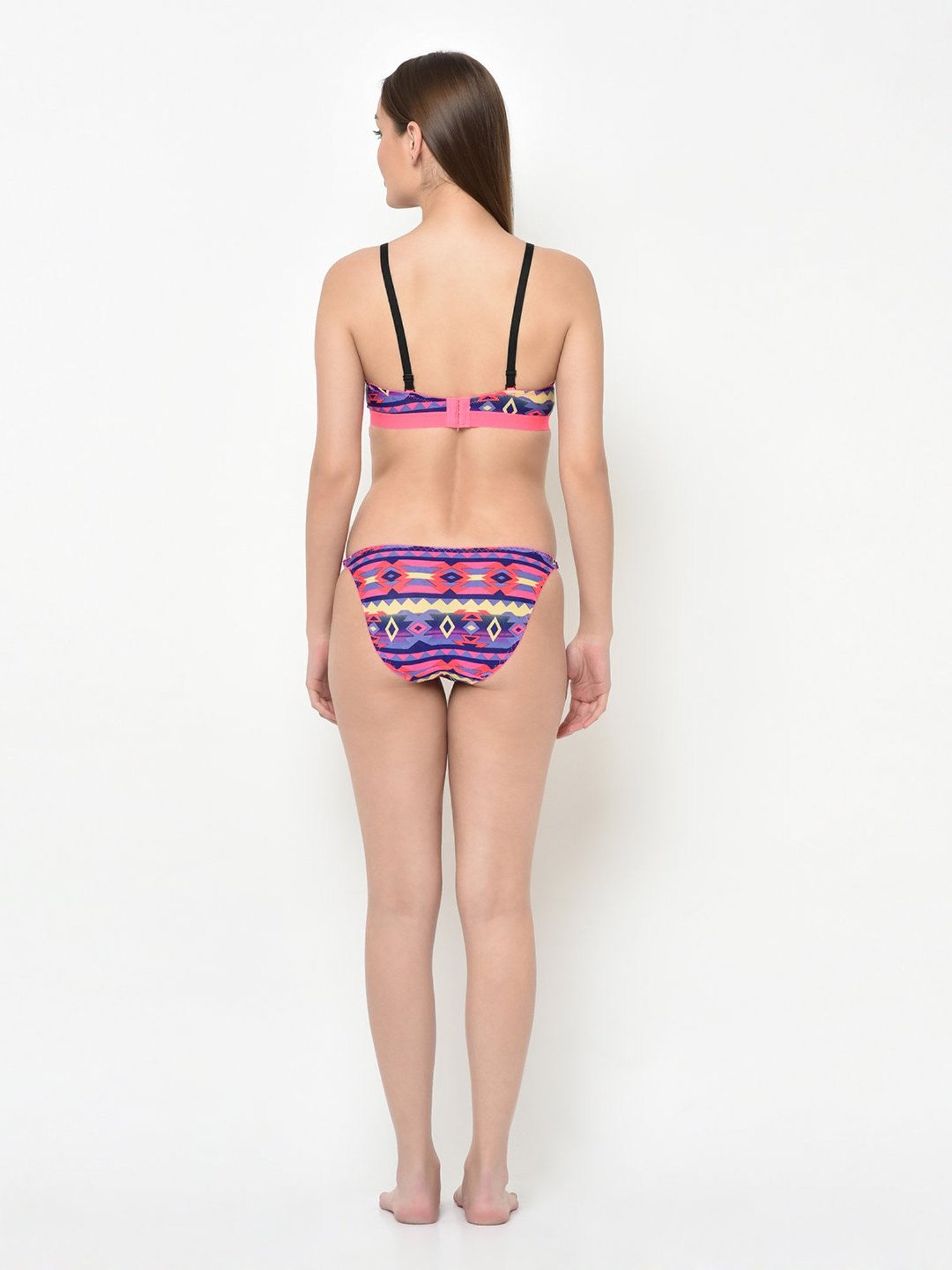 Da Intimo Multicolor Printed Bra With Bikini Panty