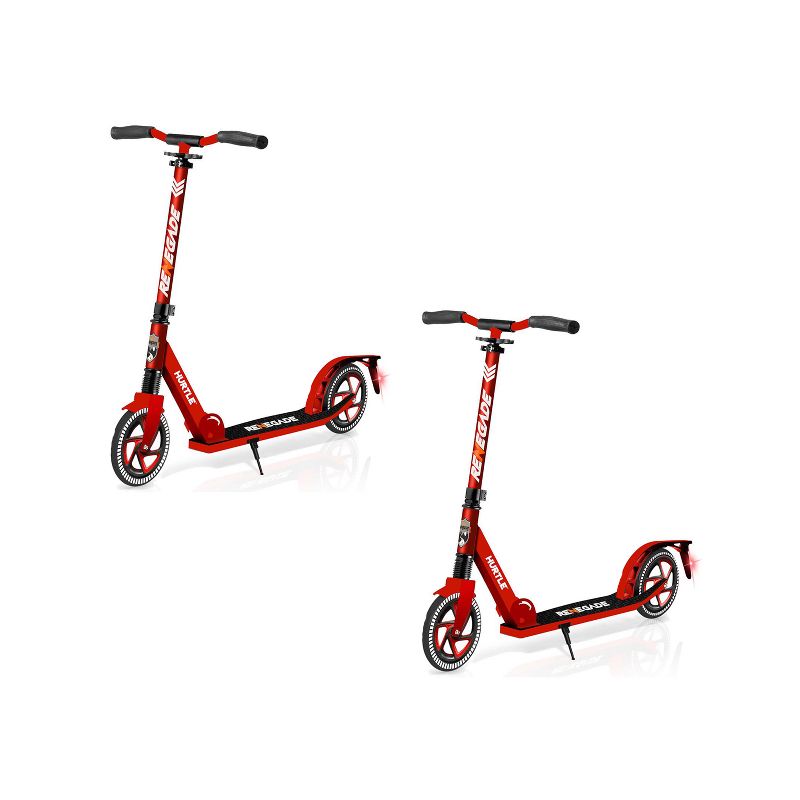 Hurtle Renegade Lightweight Foldable Teen and Adult Adjustable Ride On 2 Wheel Transportation Commuter Kick Scooter, Red (2 Pack)