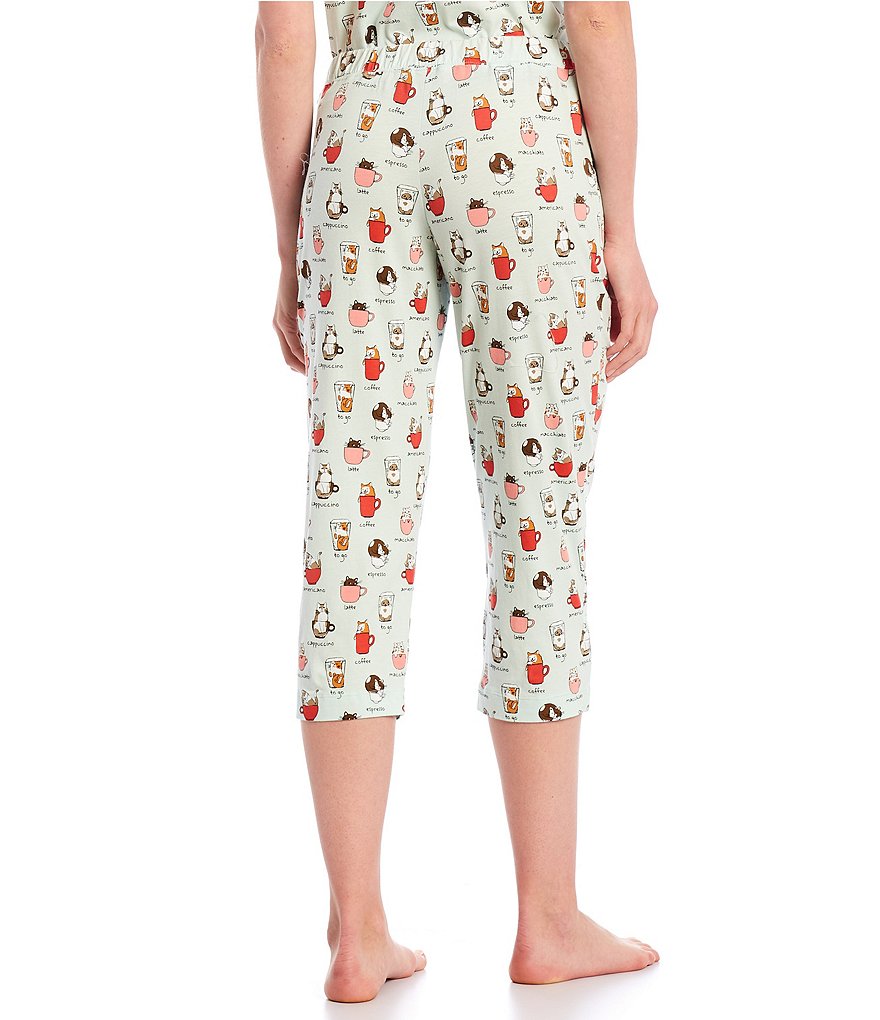 Sleep Sense Cats & Coffee Print Knit Capri Coordinating Sleep Pants