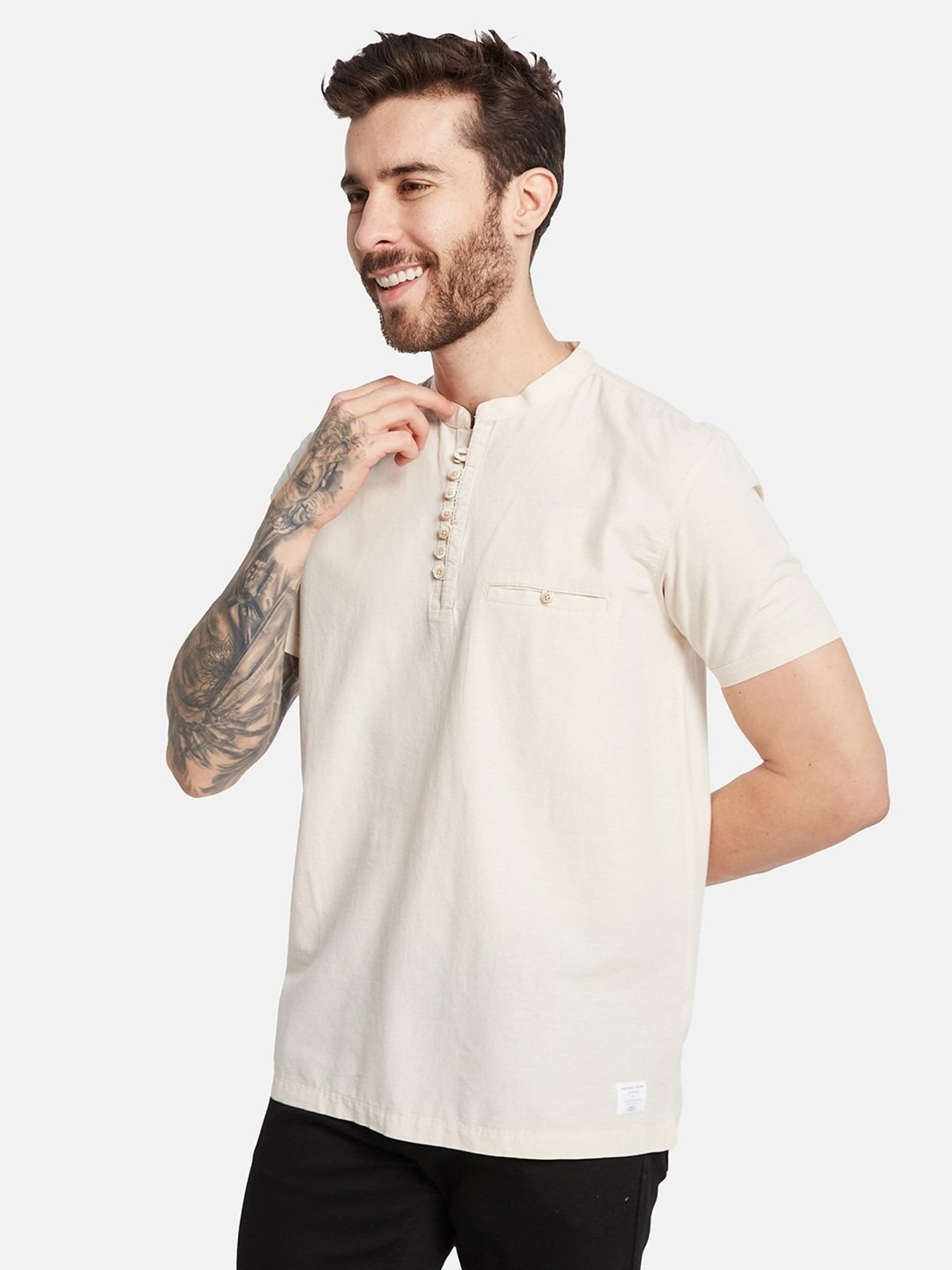Octave Natural Regular Fit Henley T-Shirt