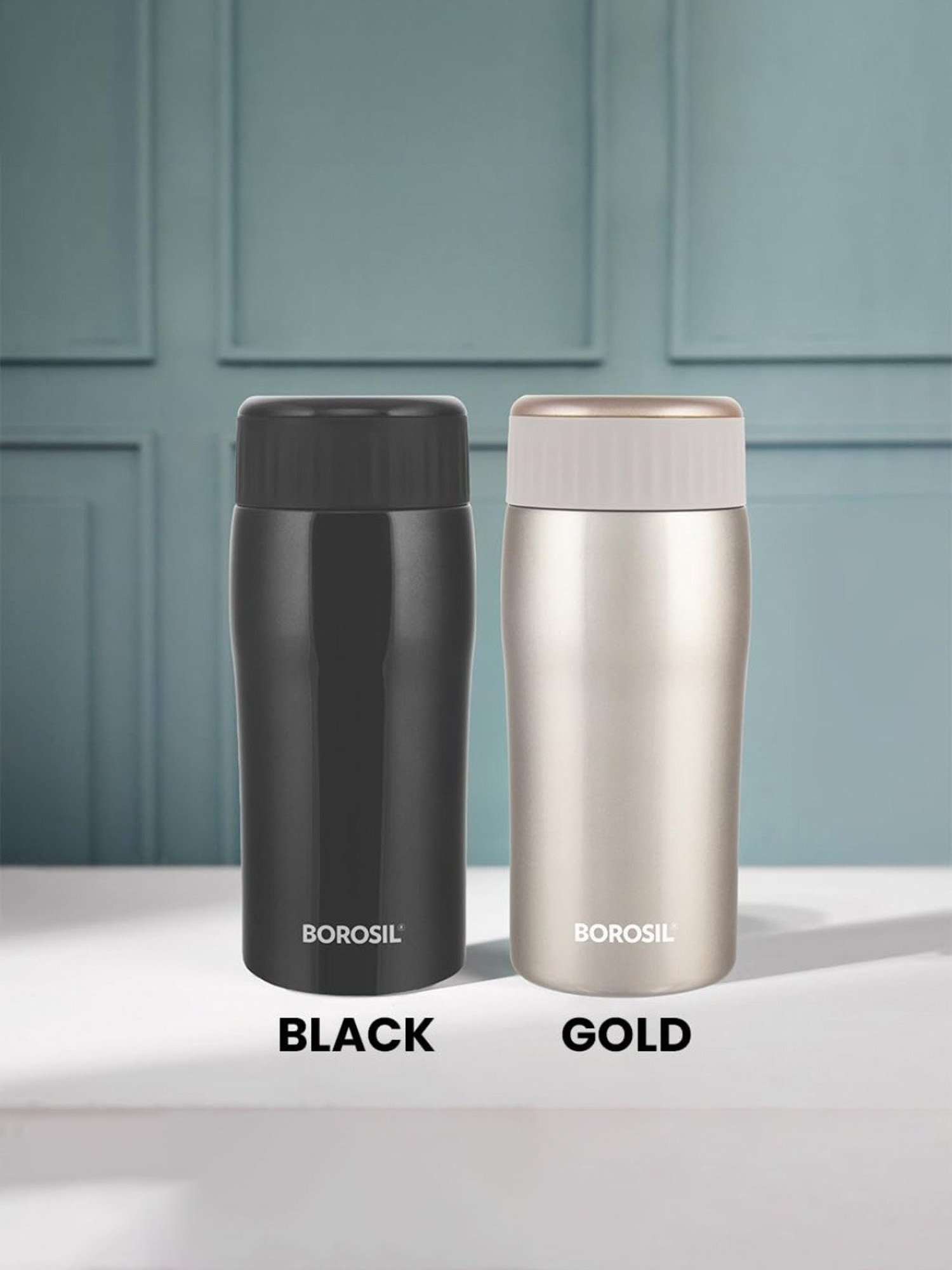 Borosil Black Stainless Steel 6 Hours Hot and 8 Hours Cold Water Bottles (320ml)