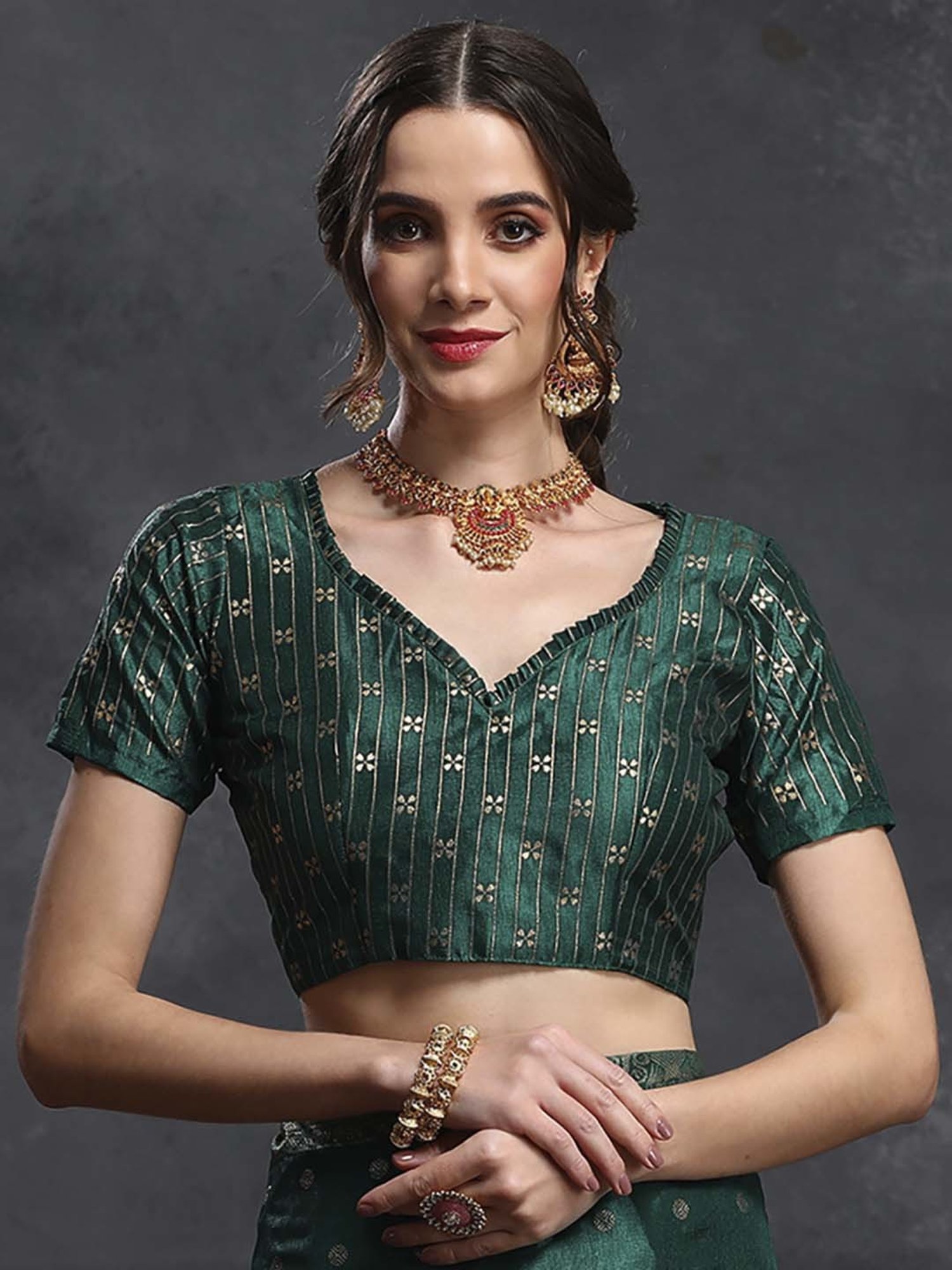 Saree Mall Green & White Silk Printed Saree With Unstitched Blouse