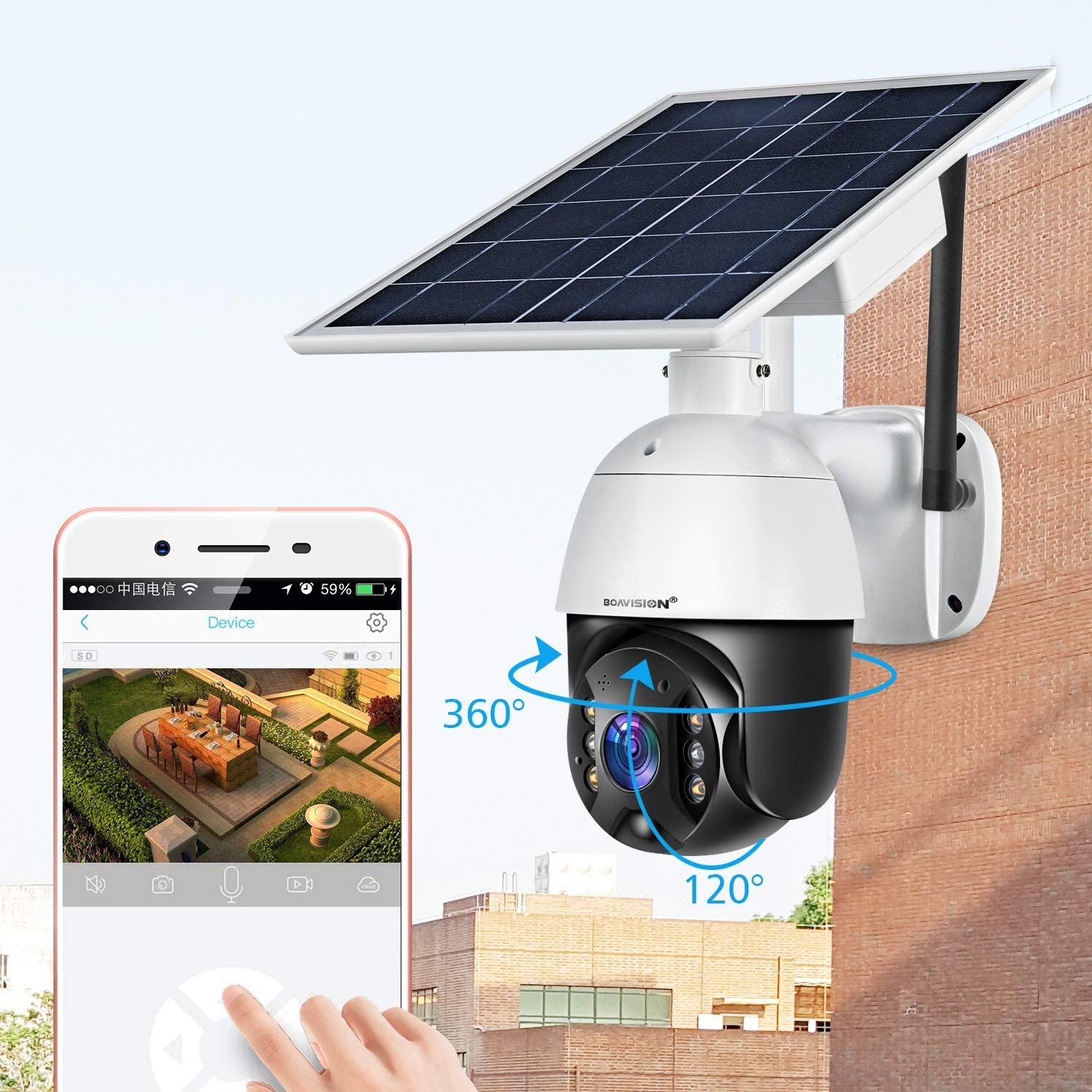 4G Outdoor PTZ Security Camera with Solar Panel 1080P Waterproof Wireless IP Dome Cam Pan/Title Camera Night Vision PIR Motion Detection Two-Way Audio Cloud/SD Card Storage