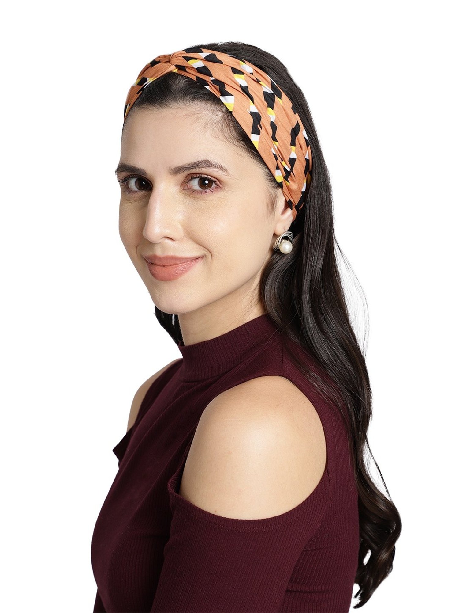 Aditi Wasan Tan Printed Head Bands Pack of 2