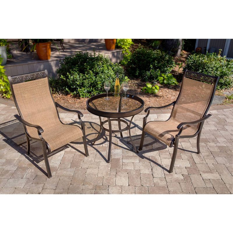 Monaco 3pc Round Metal  Patio Bistro Set - Tan - Hanover