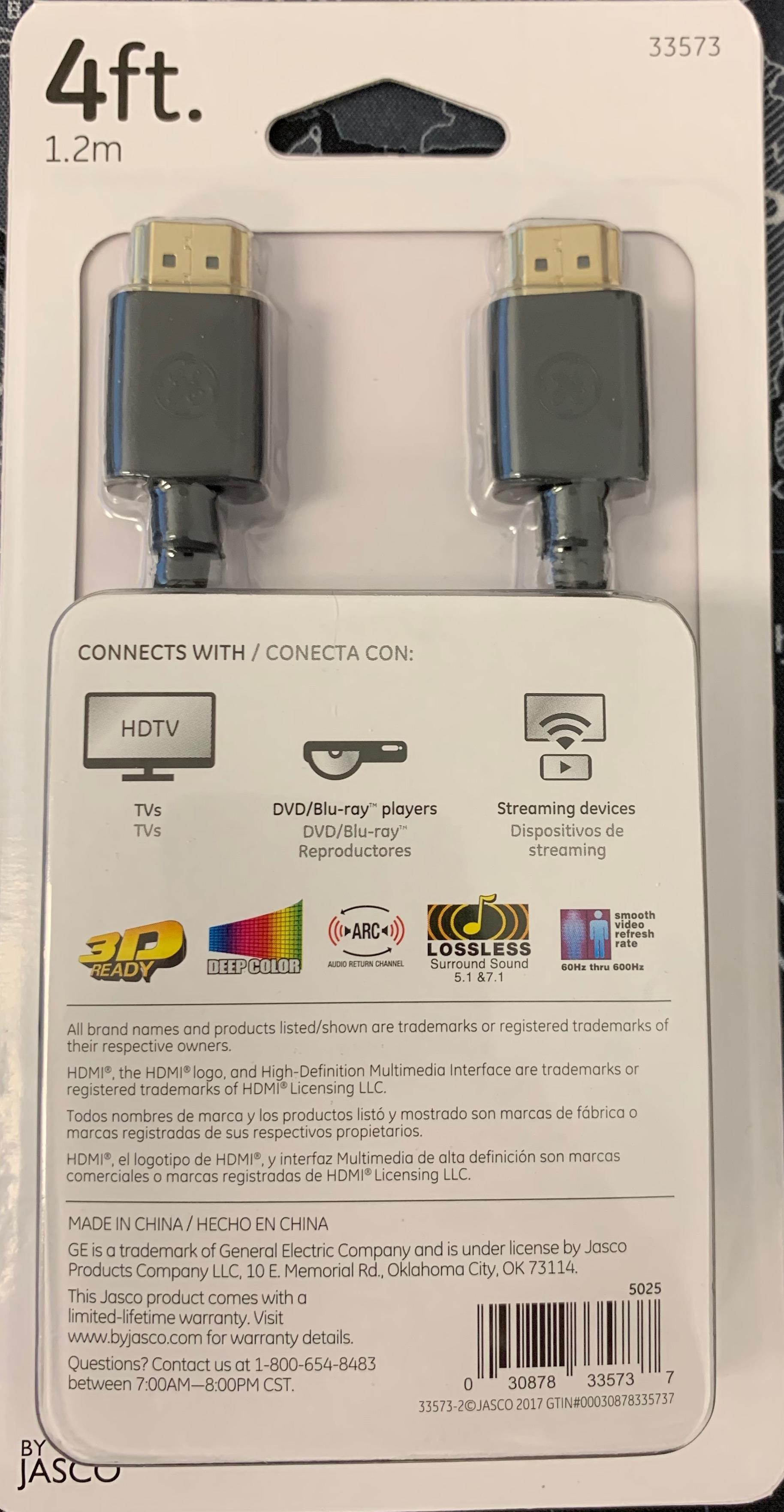 GE 33573 HDMI Cable 4ft - black