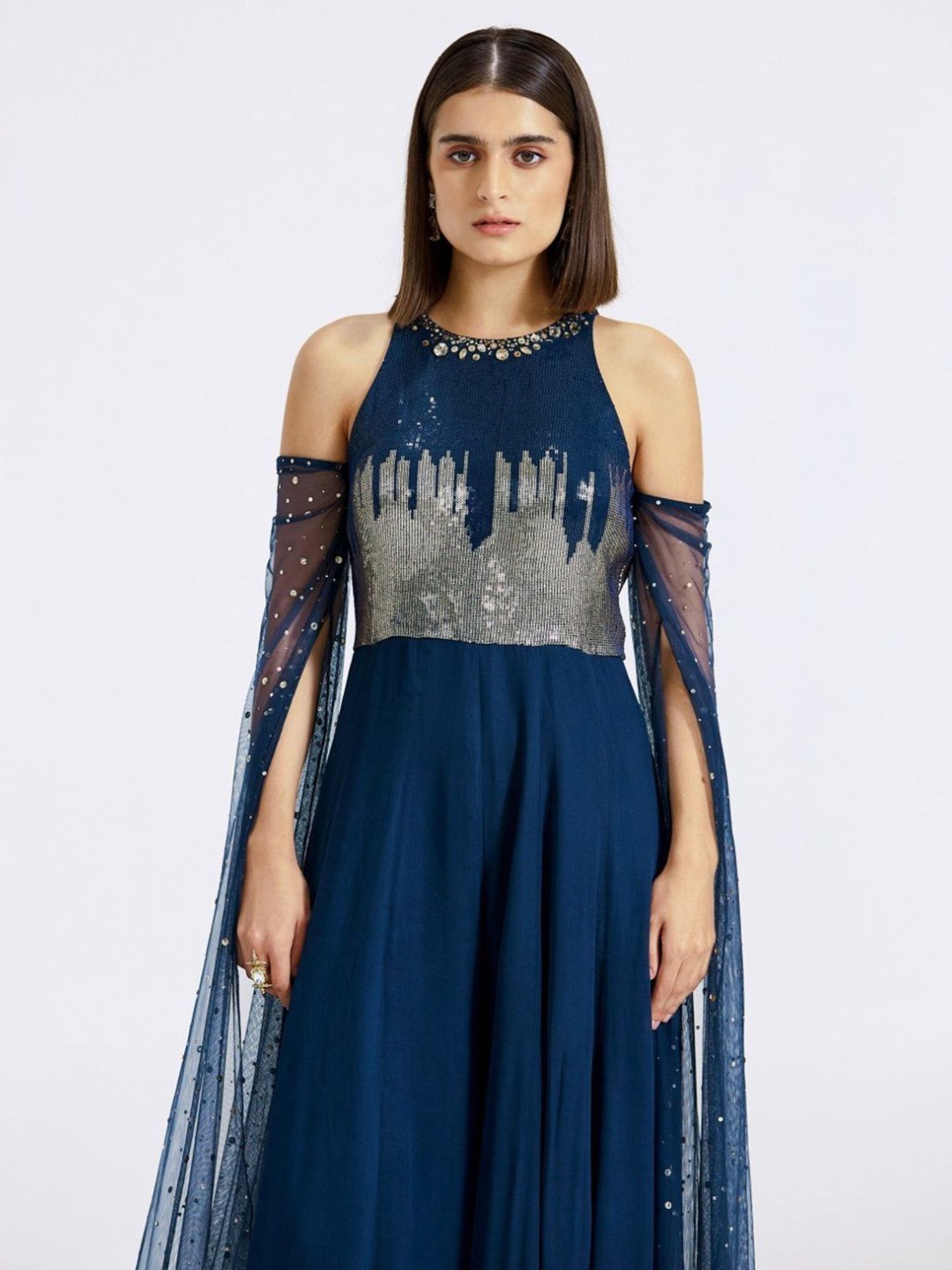 Basanti Kapde aur Koffee Blue Evolve Cold Shoulder Jumpsuit