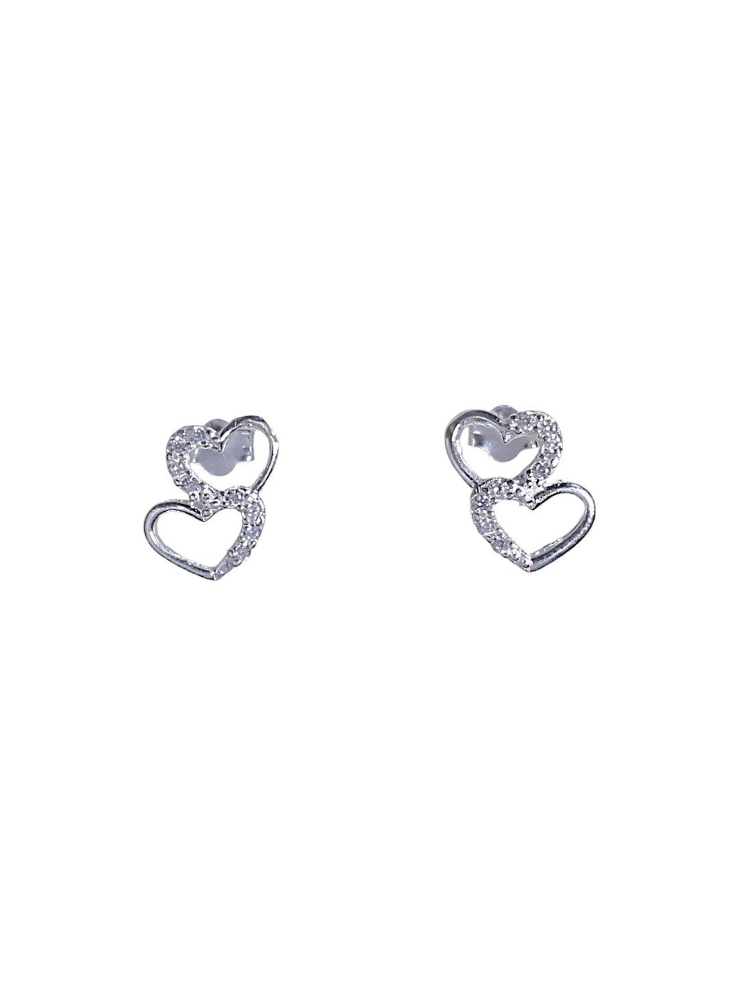 Taraash 925 Sterling Silver Double Heart CZ Stud Earrings for Women