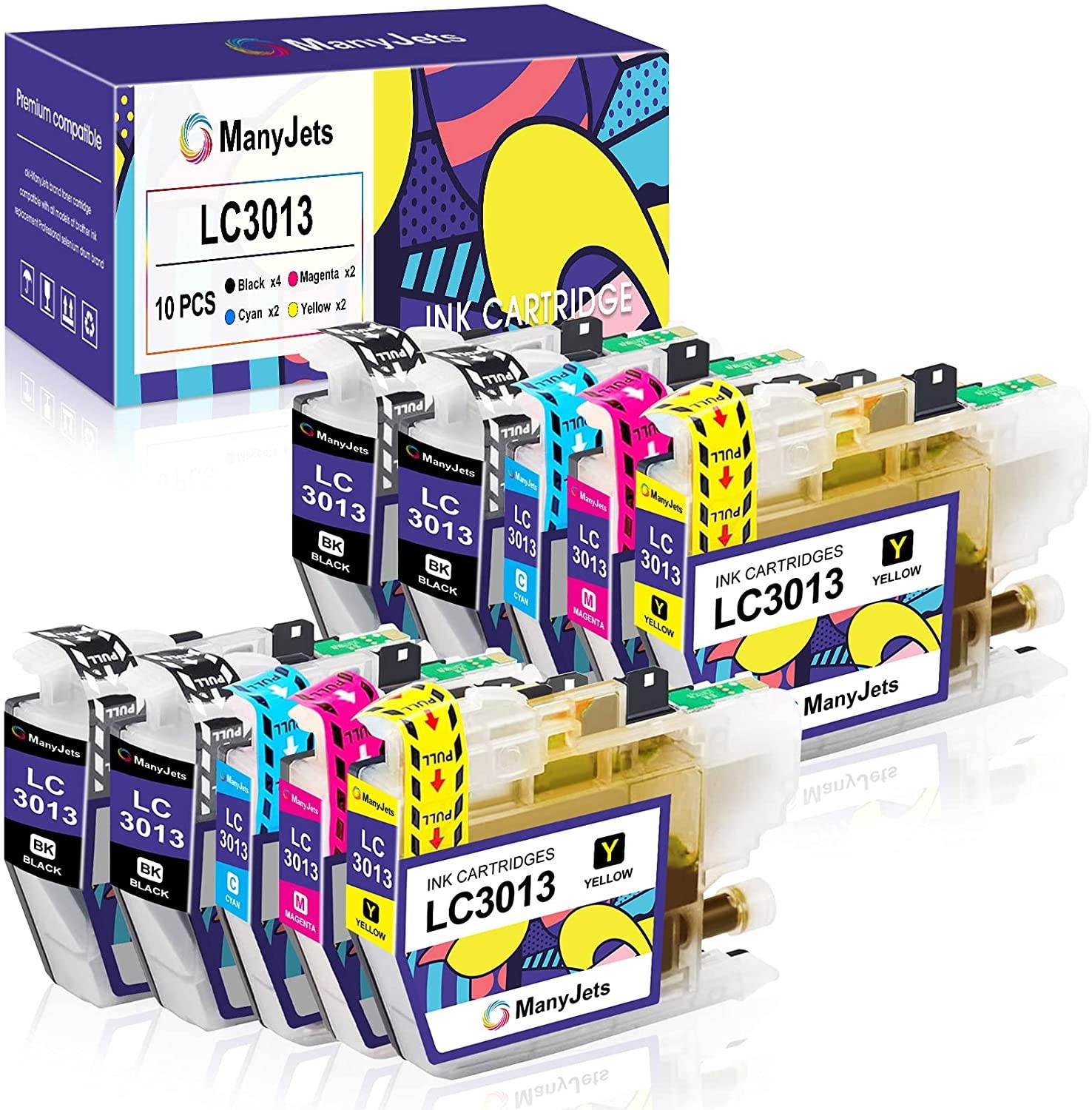 ManyJets Compatible Ink Cartridge Replacement for Brother LC3013 LC3011 Work with Brother MFC-J497DW MFC-J895DW MFC-J690DW MFC-J491DW Printer (4 Black 2 Cyan 2 Magenta 2 Yellow 10-Pack)