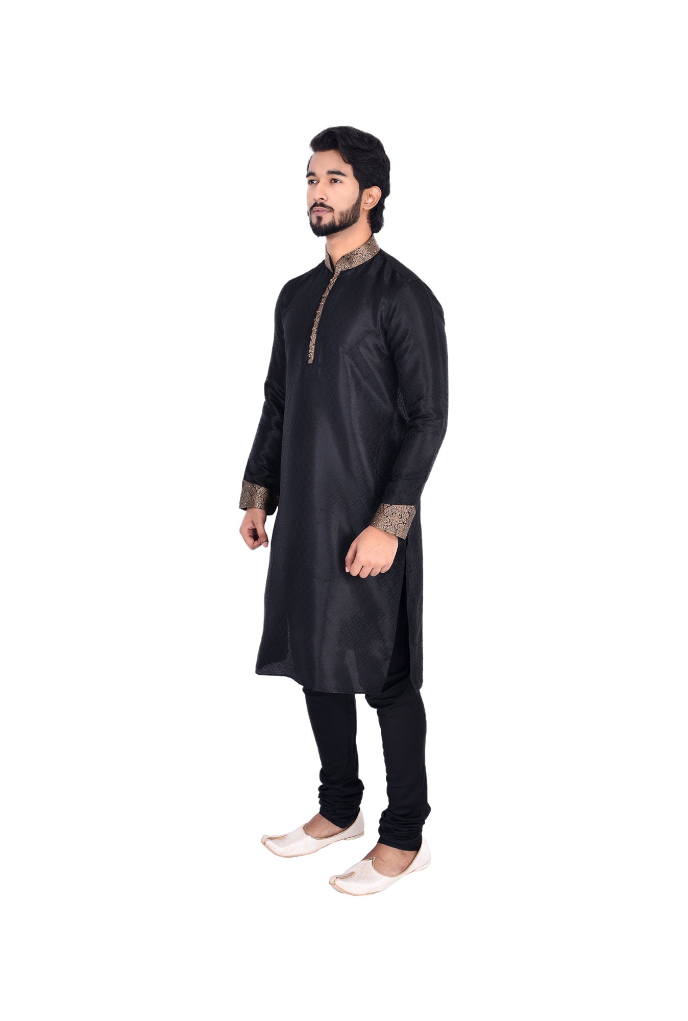 Manyavar Black Self Design Kurta & Churidar Set