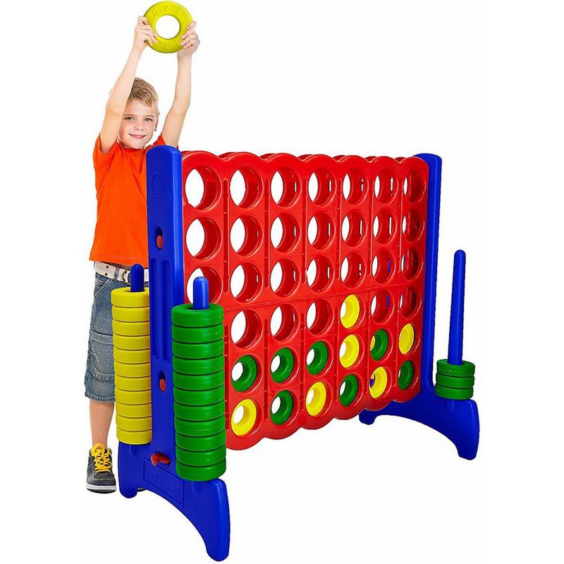 Giantville 3 Foot Tall Easy to Assemble Water Resistant Indoor and Outdoor Oversized Jumbo Link 4 Multicolor Connect Game with Portable Canvas Bag