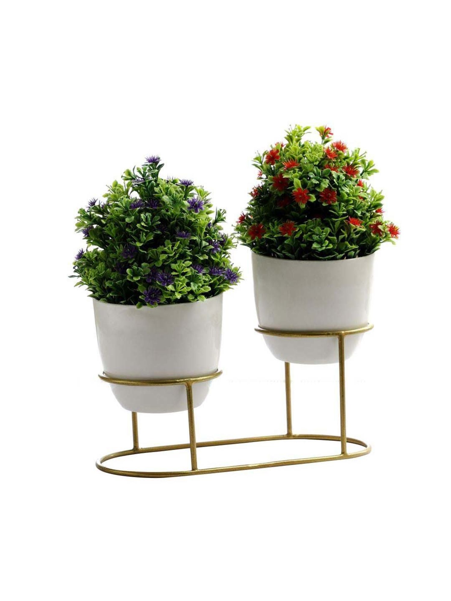 Foliyaj Multicolor Plastic Artificial Plants With Metal Holder - Set of 2
