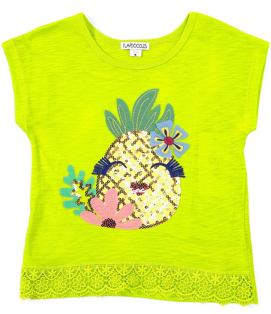 Flapdoodles Little Girls 2T-6X Cap-Sleeve Pineapple Lace-Hem Top