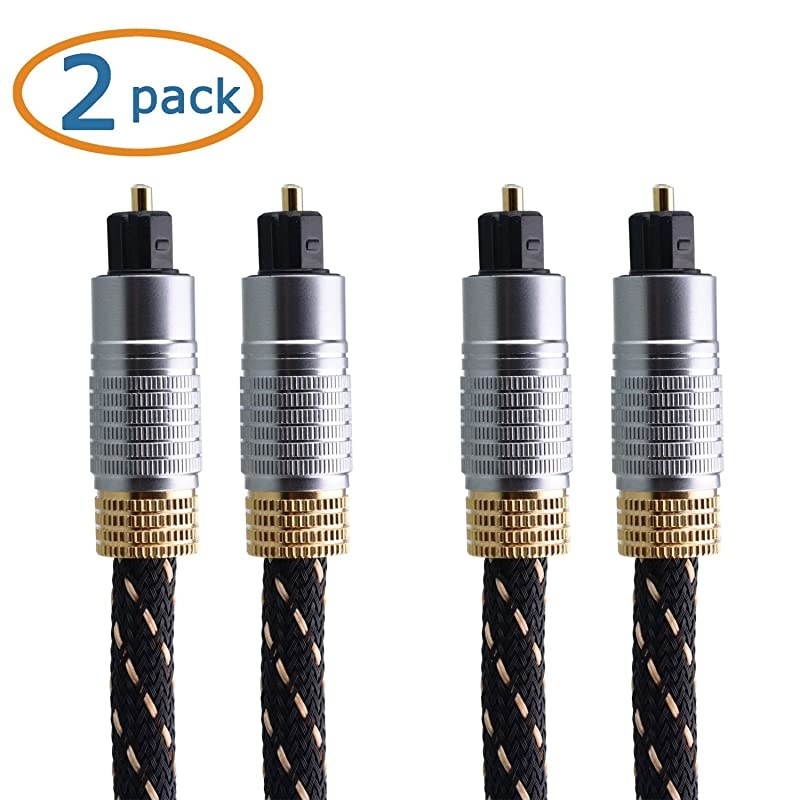 2Pack Toslink Toslink Optical Digital Optical Audio 3 Feet with Metal Connectors and Braided Jacket