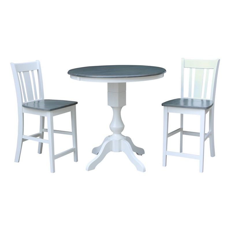 36" Round Extendable Dining Table with 2 San Remo Counter Height Barstools White/Heather Gray - International Concepts