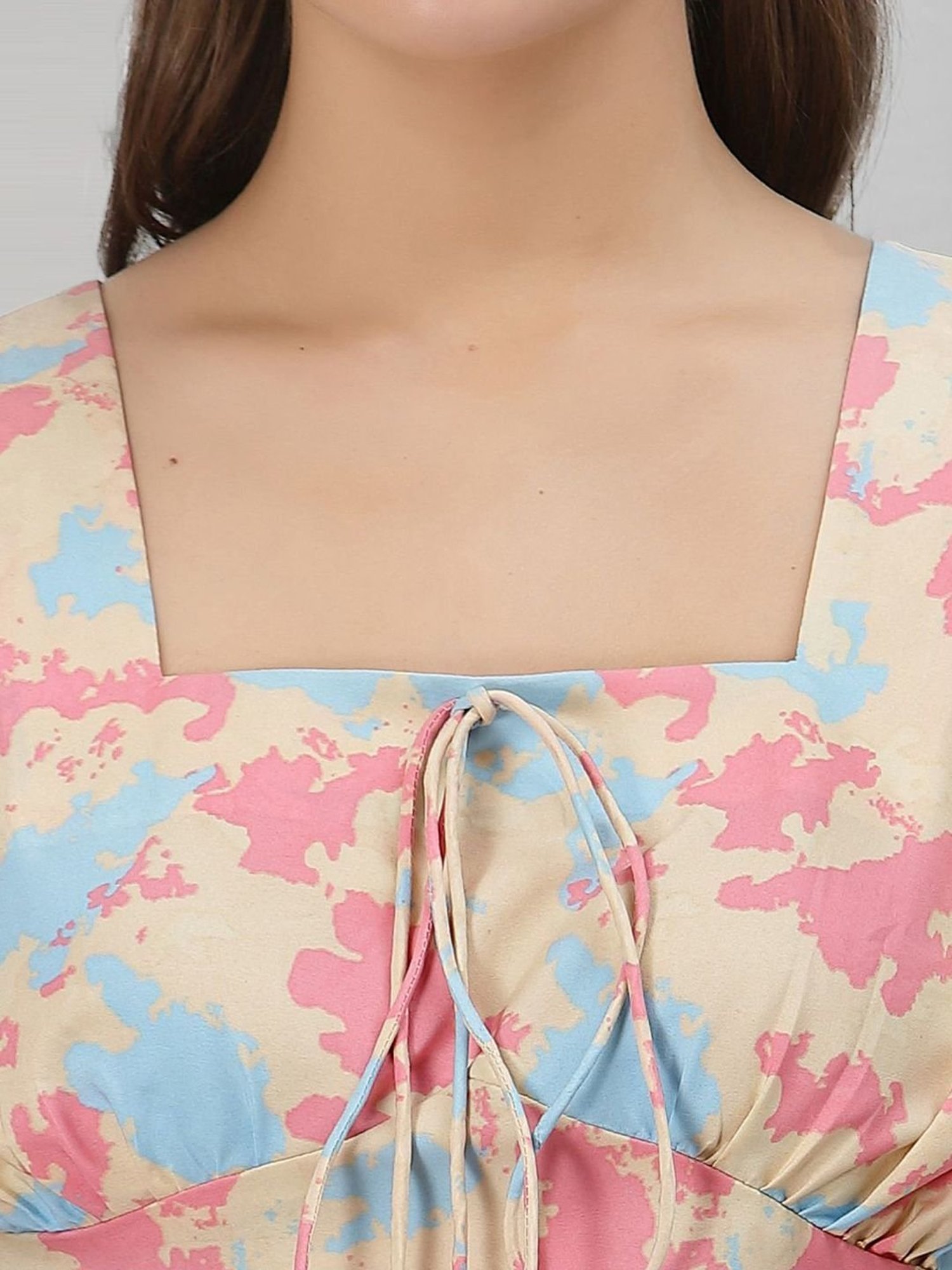 SELVIA Beige & Pink Printed Crop Top