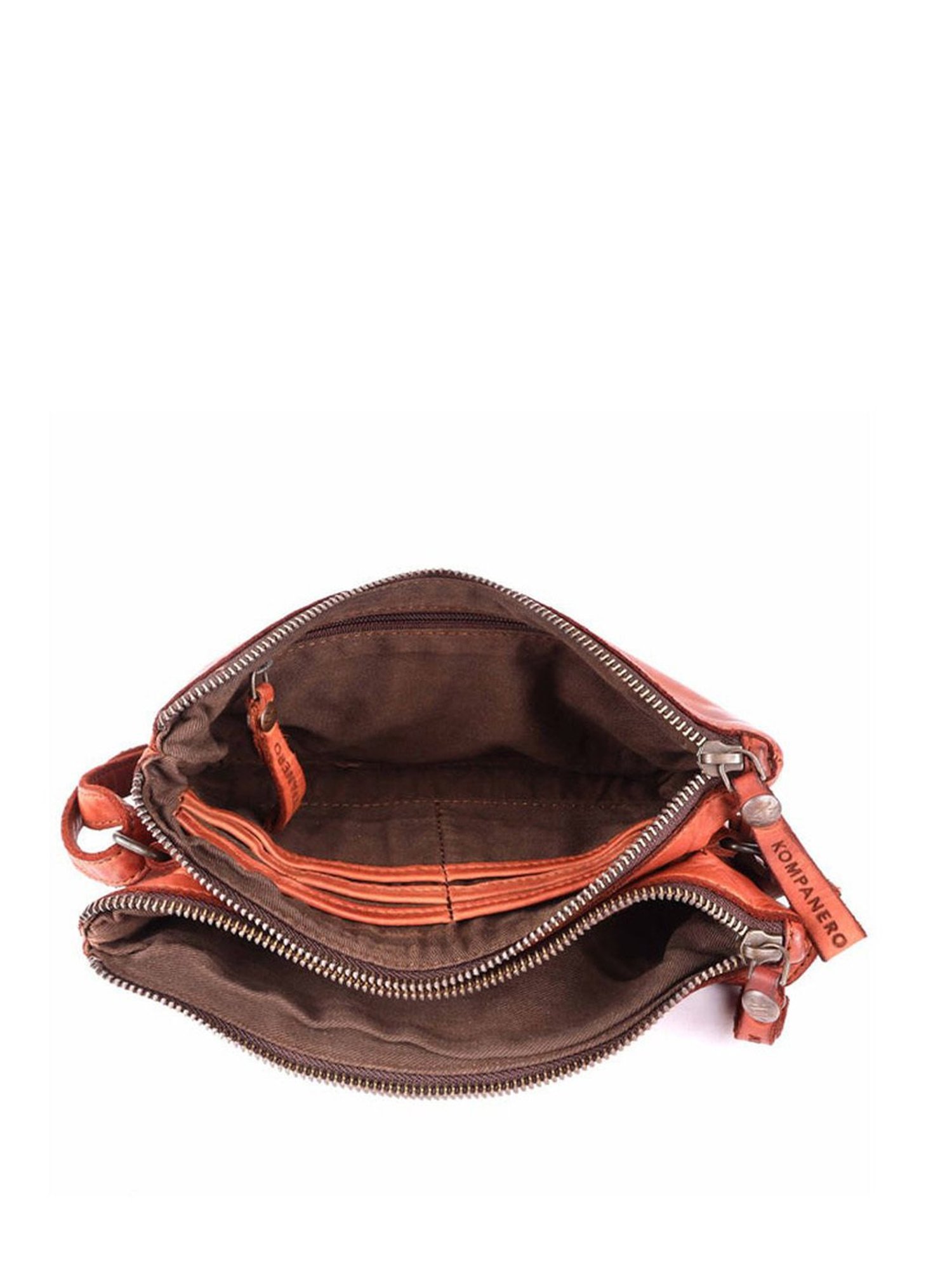 KOMPANERO Diana Cognac Leather Textured Sling Handbag