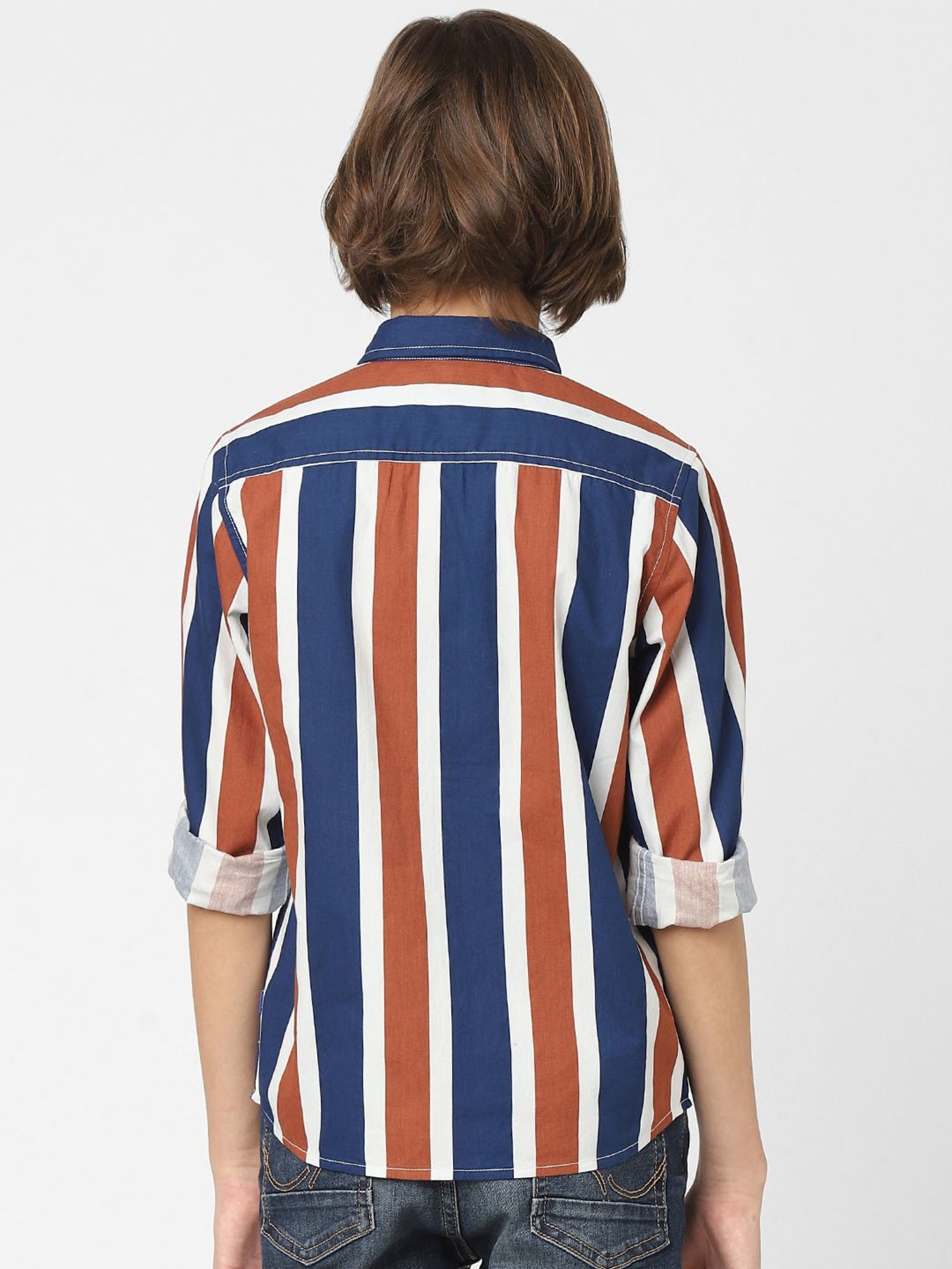 Jack & Jones Junior Navy Striped Full Sleeves Shirt