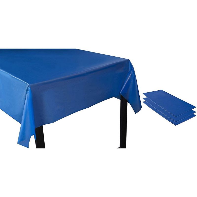 Royal Blue Plastic Tablecloth - 3-Pack 54 x 108-Inch Rectangle Disposable Graduation Table Cover, Fits up to 8-Foot Tables, 4.5 x 9 Feet