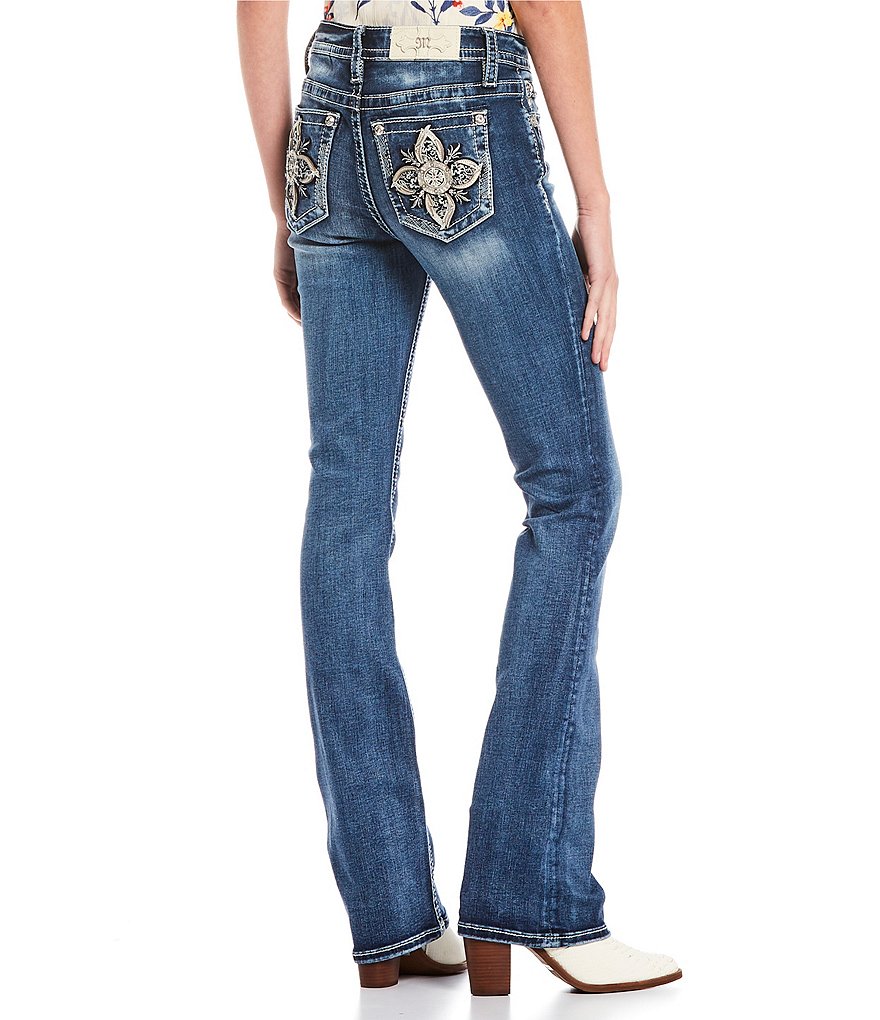 Miss Me Floral Petal Embellished Pocket Bootcut Jeans