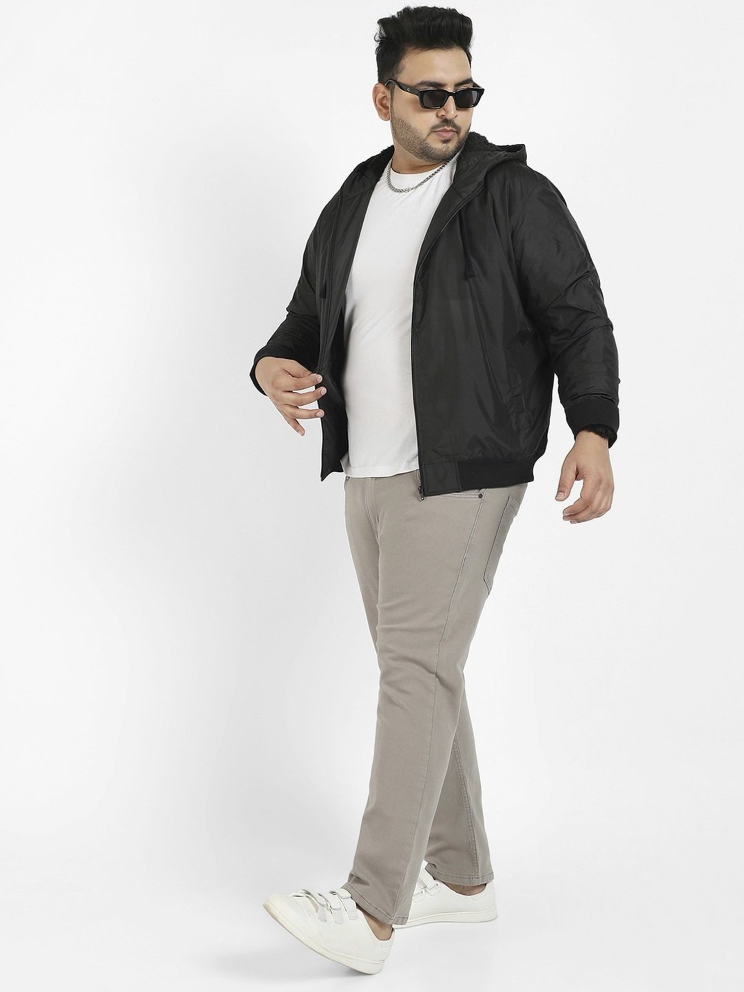 Instafab Plus Black Regular fit Plus Size Hooded Jacket