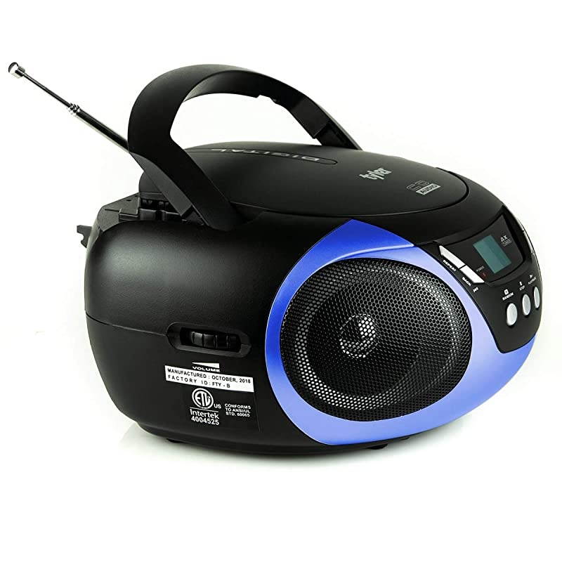 TAU101BL Portable Sport Stereo CD Player Single Disc Speakers AMFM Radio Headphone Jack Playback Function and Aux for iPod Walkman MP3 Compact Size and Battery Power Blue